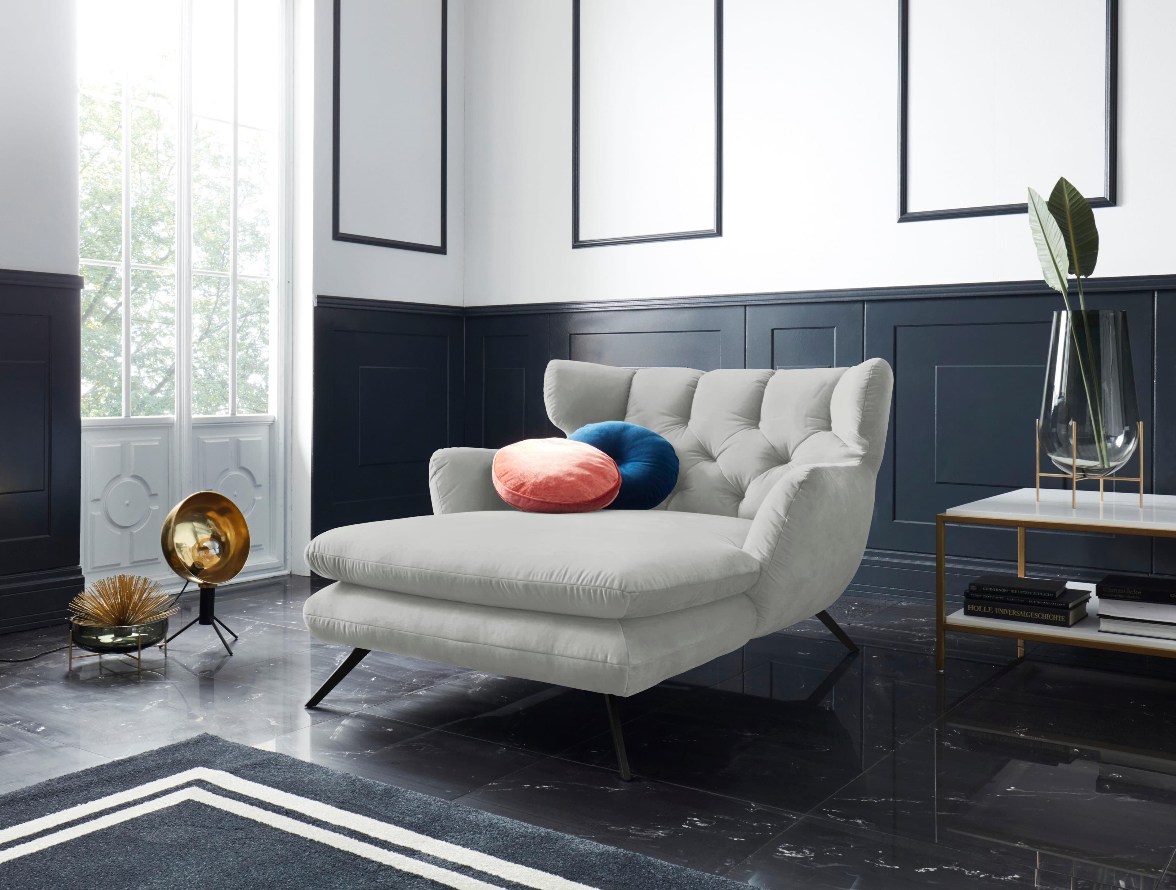 Loveseat Beatrice Loungesessel Silber Samt-Optik mit Knopfheftung