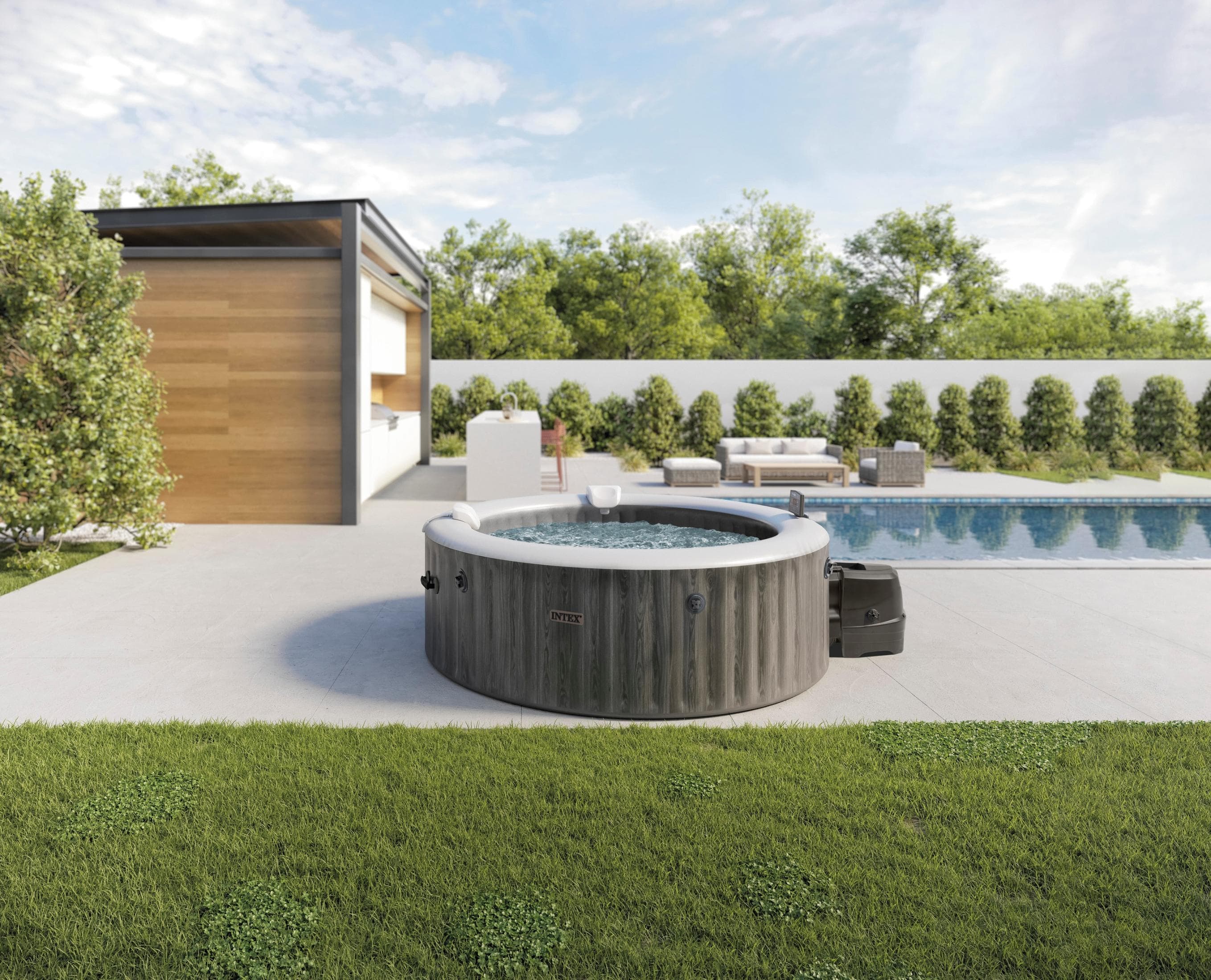 Whirlpool INTEX Greywood Deluxe Grau mit Holzmaserung 165 cm Durchmesser