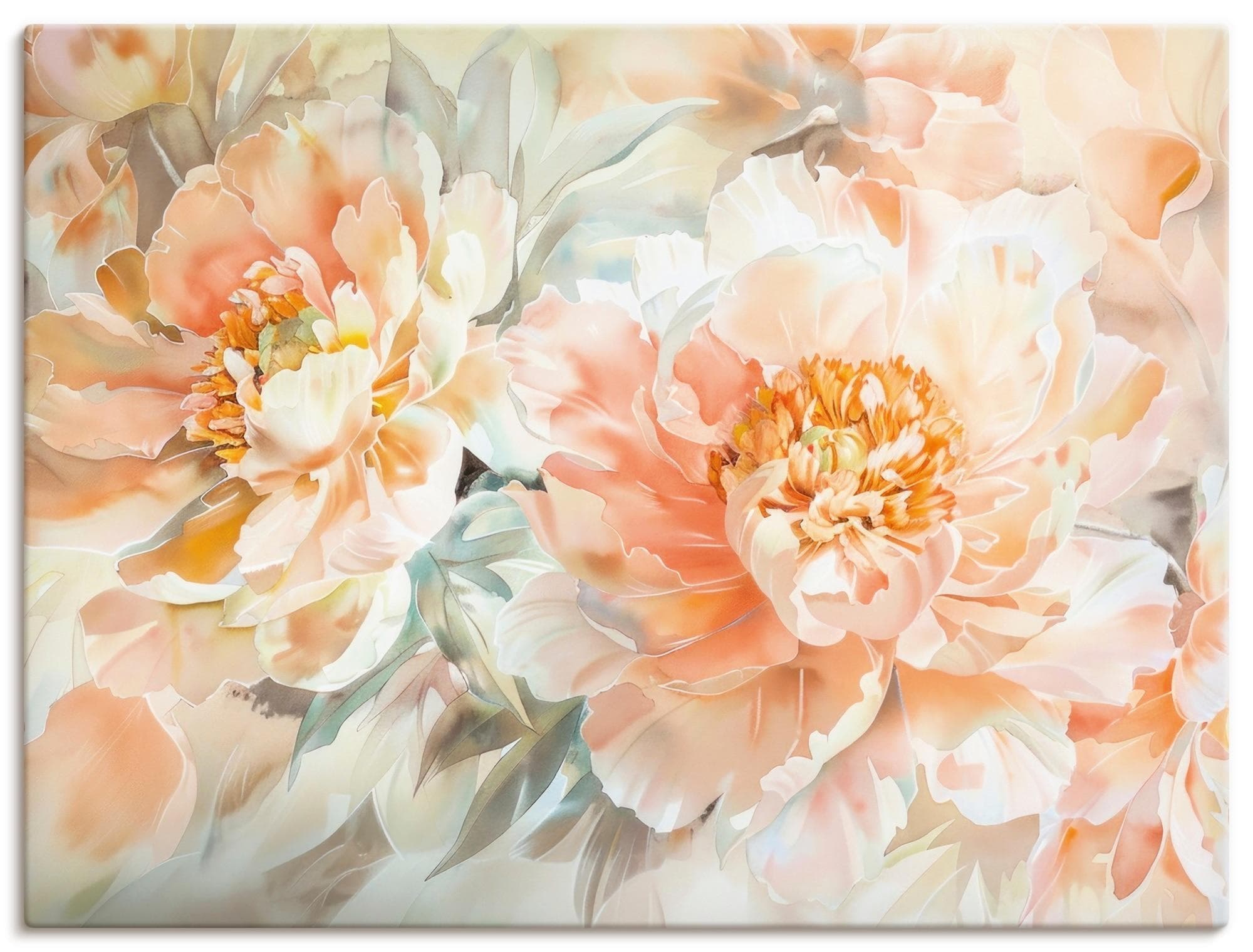 Artland Wandbild Pfirsisch Farbene Pfingstrosen Aquarell Orange
