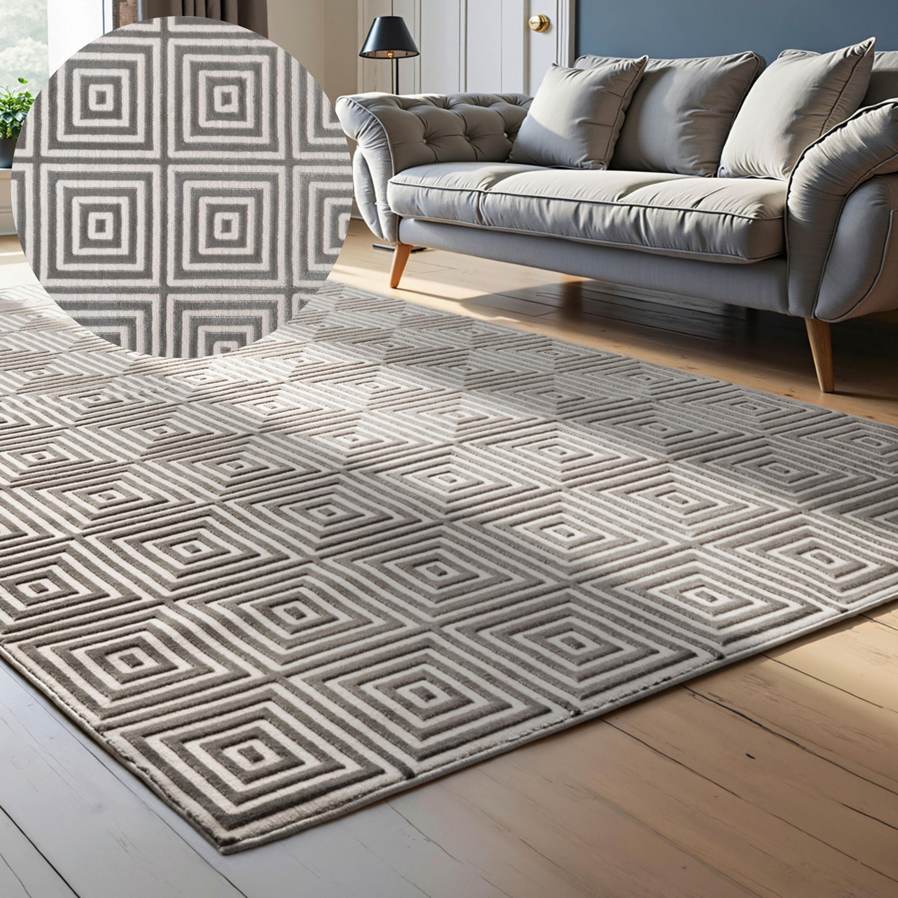 ELLE DECORATION Tourmaline Teppich Weiß Grau Modern Glanz