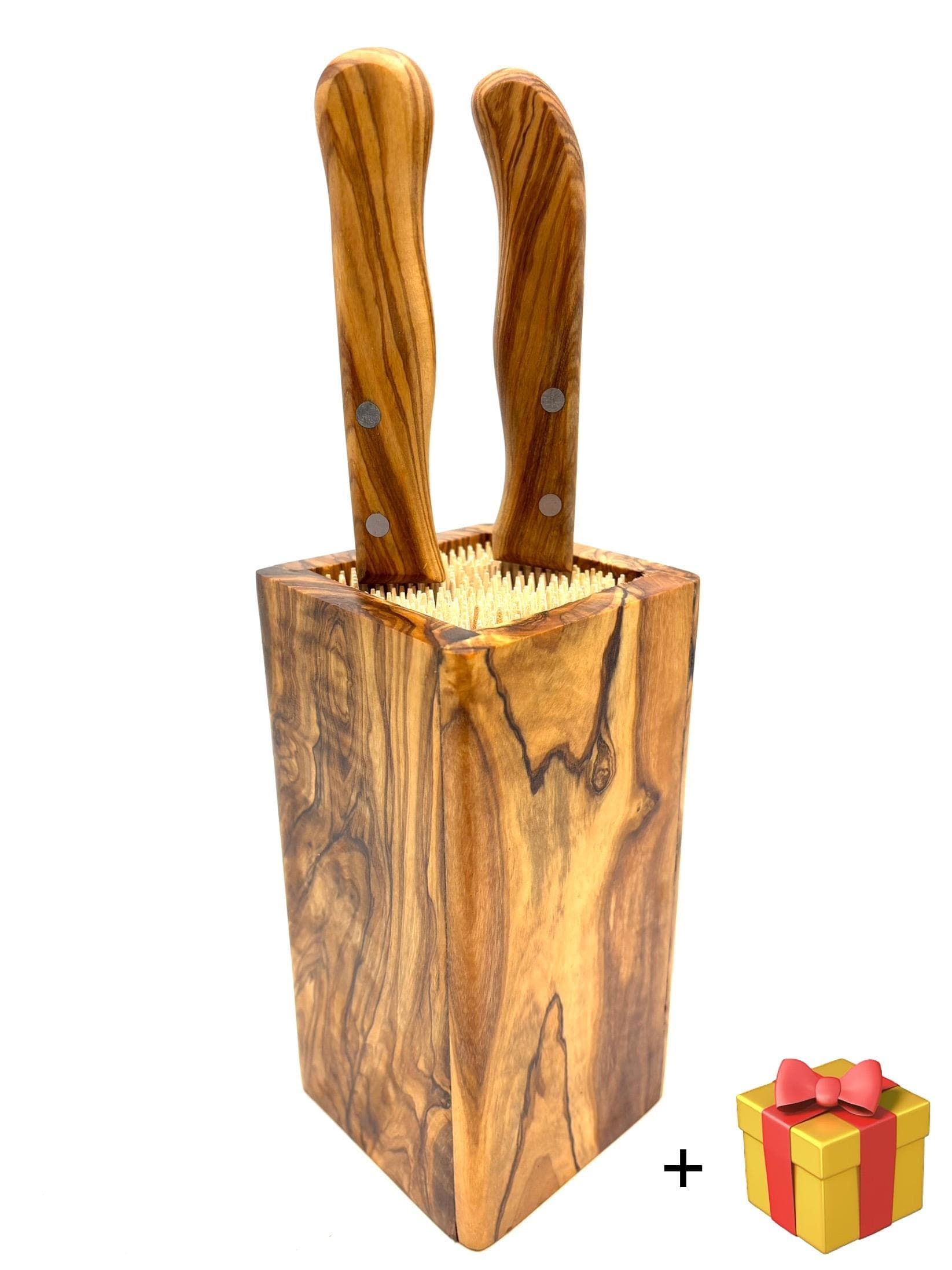 Messerblock OLIVENHOLZ-ERLEBEN eckig braun 8x16cm