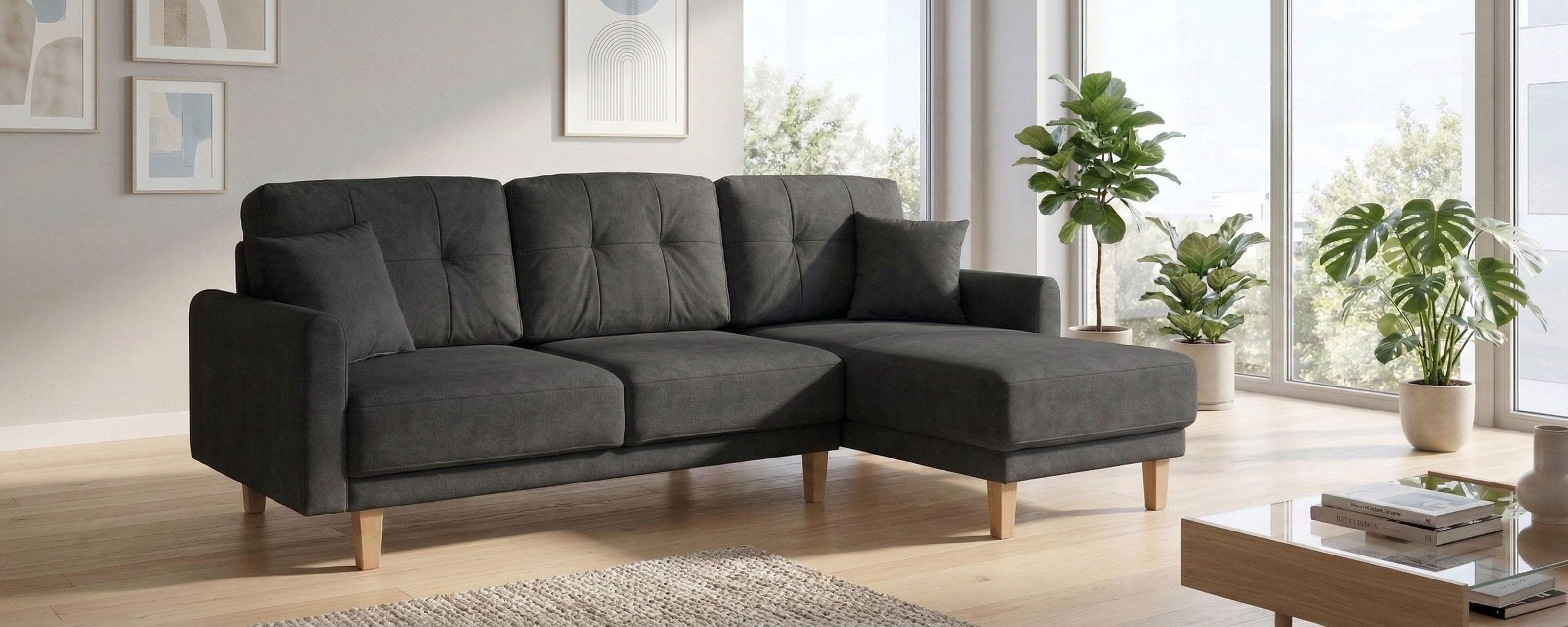 HOME AFFAIRE Ecksofa TRIPLO L-Form Schwarz mit Schlafsofa
