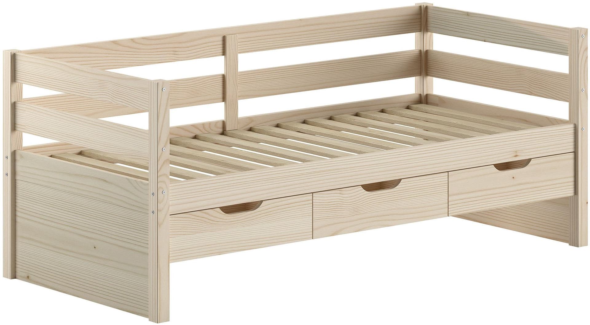 VIPACK Funktionsbett Margrit mit 3 Schubladen Weiß Massivholz