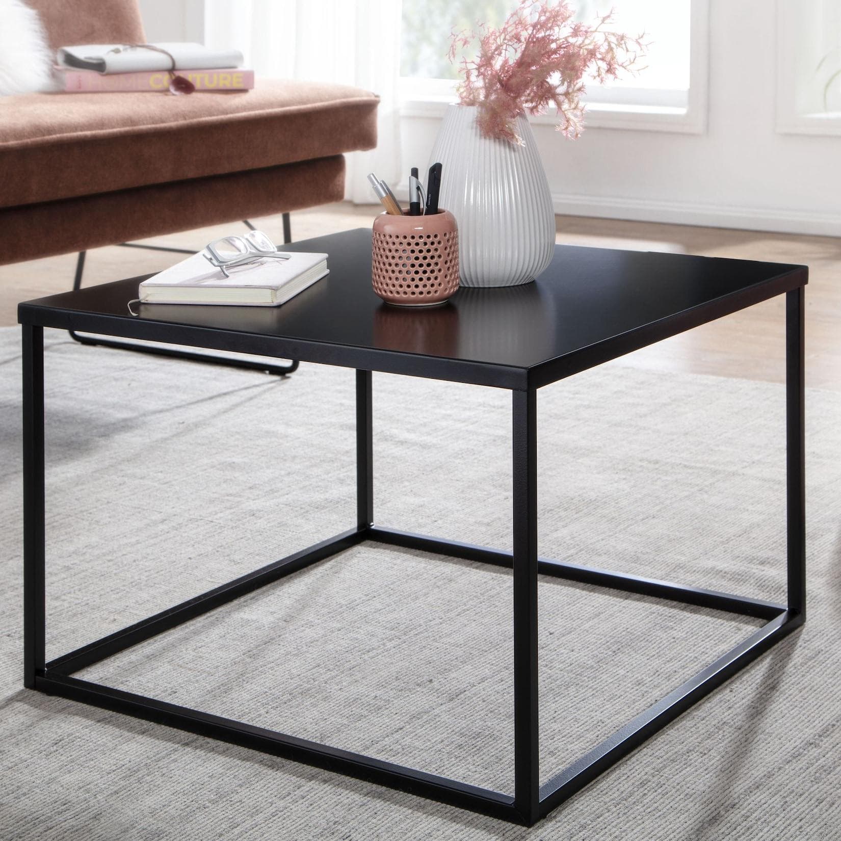 FineBuy Couchtisch Quadratisch Schwarz Metall Industrial Design