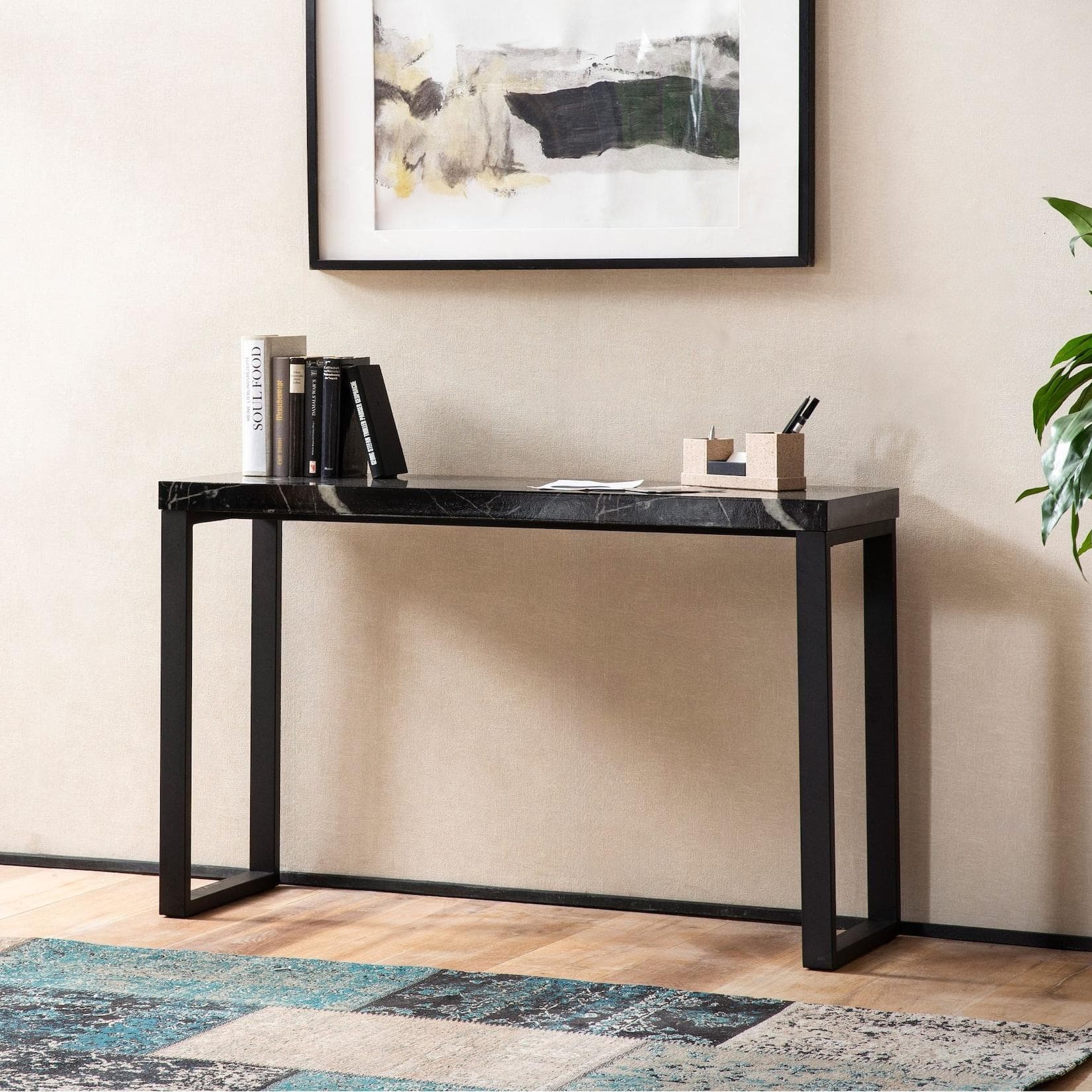 FineBuy Konsolentisch 120cm Schwarz Marmor Optik Modern