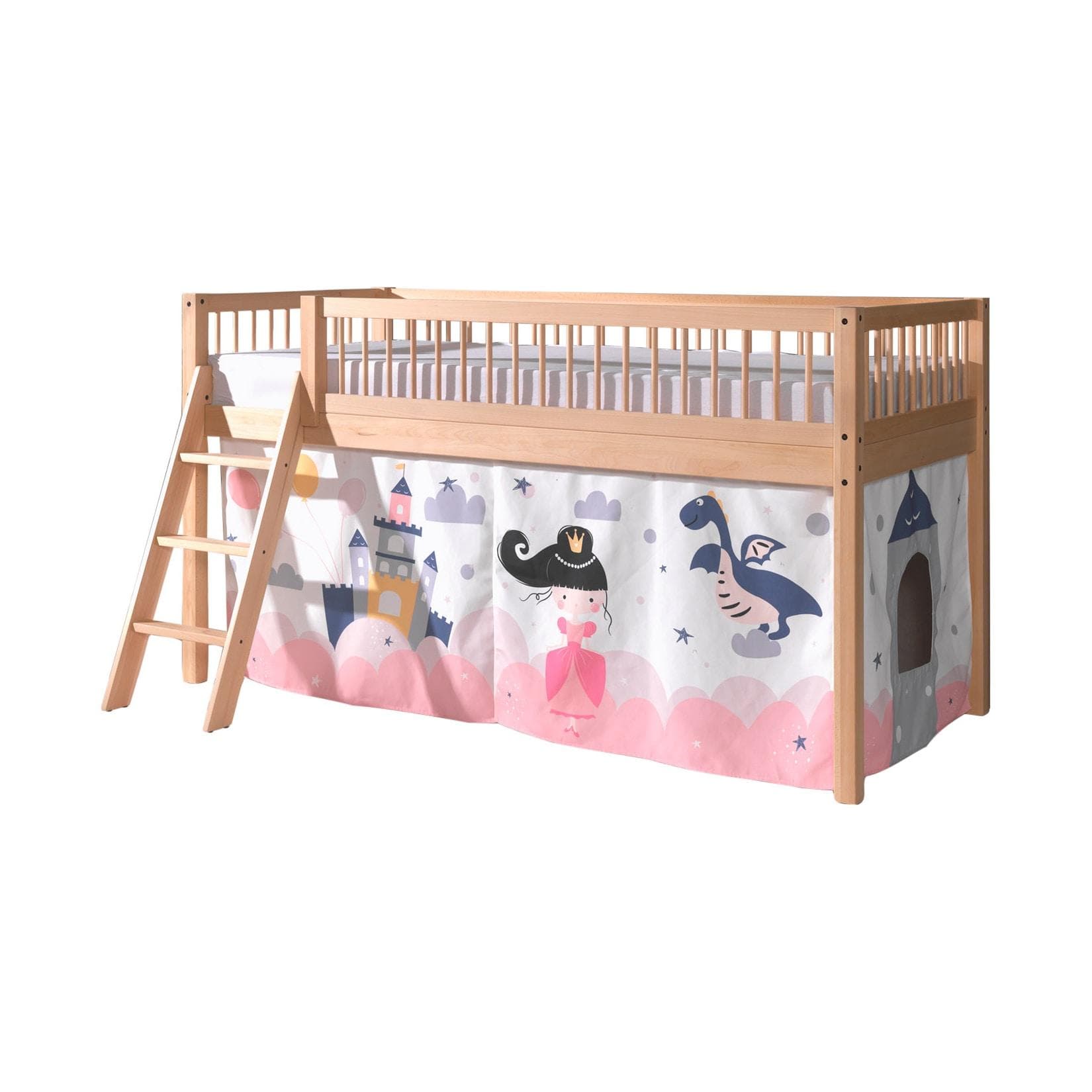 VIPACK Spielbett Forrest Buche natur lackiert mit Vorhang