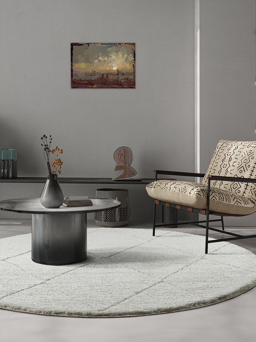the carpet Bahar Shaggy Teppich Rund Creme Grau Skandinavisch
