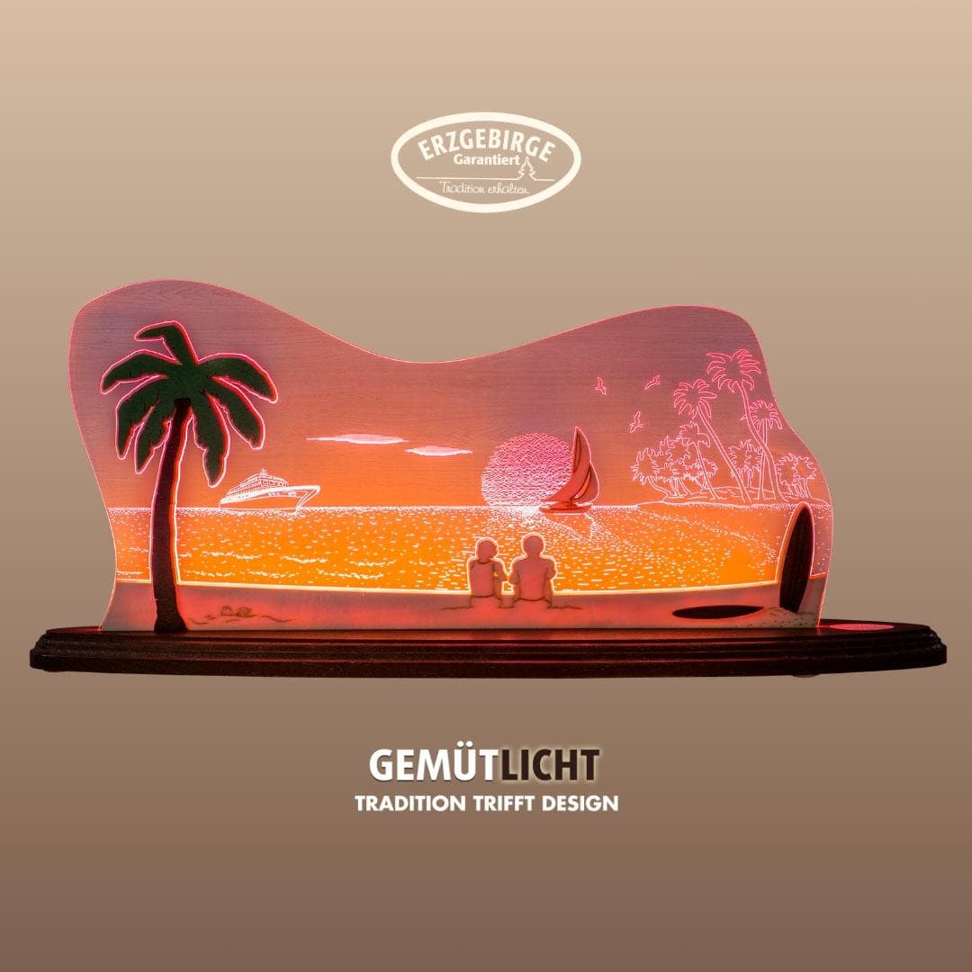WEIGLA LED Dekolicht Südsee Palme Holz Acrylglas Rot