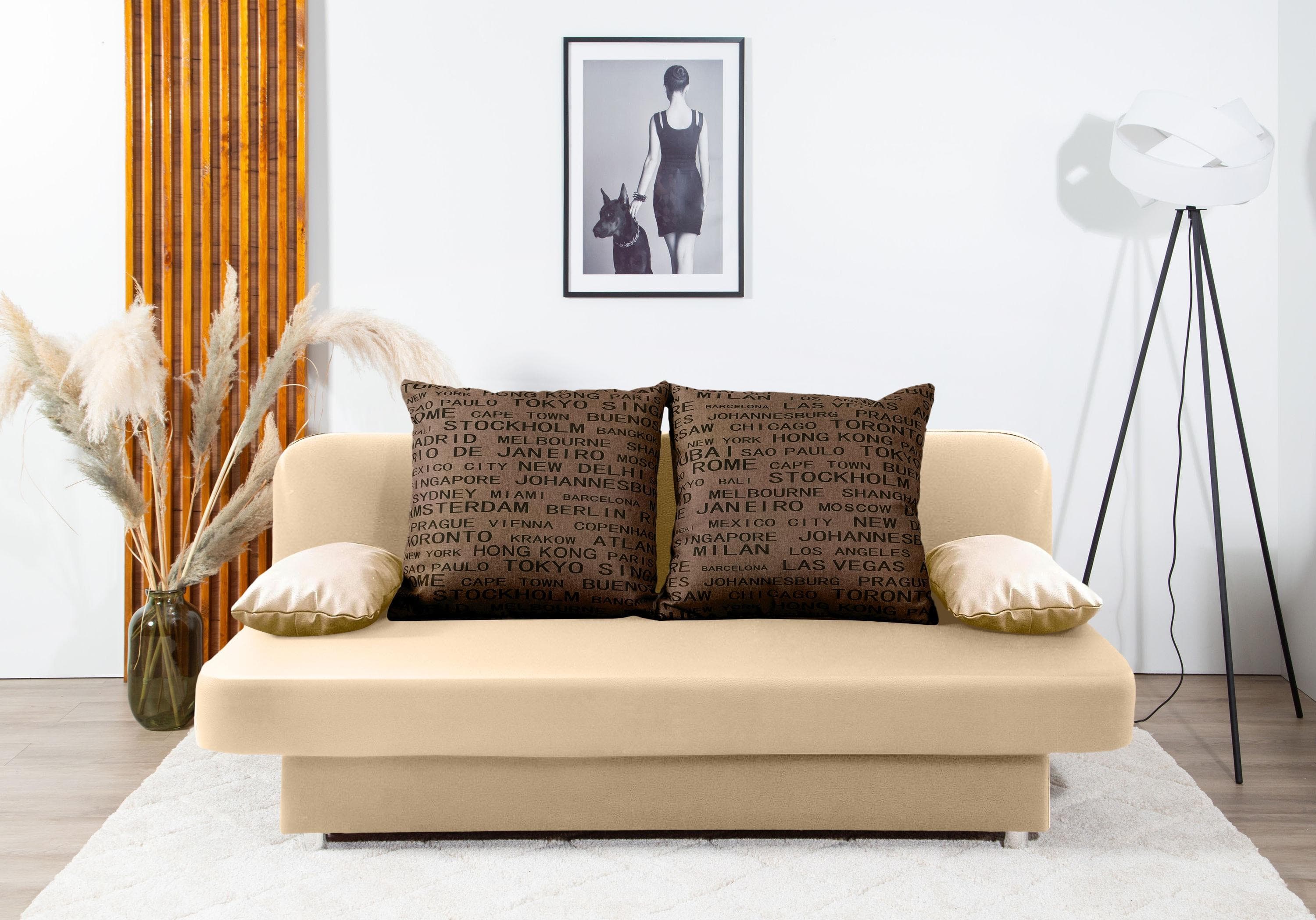 Schlafsofa COLLECTION AB Ulla mit Bettfunktion und Bettkasten Beige