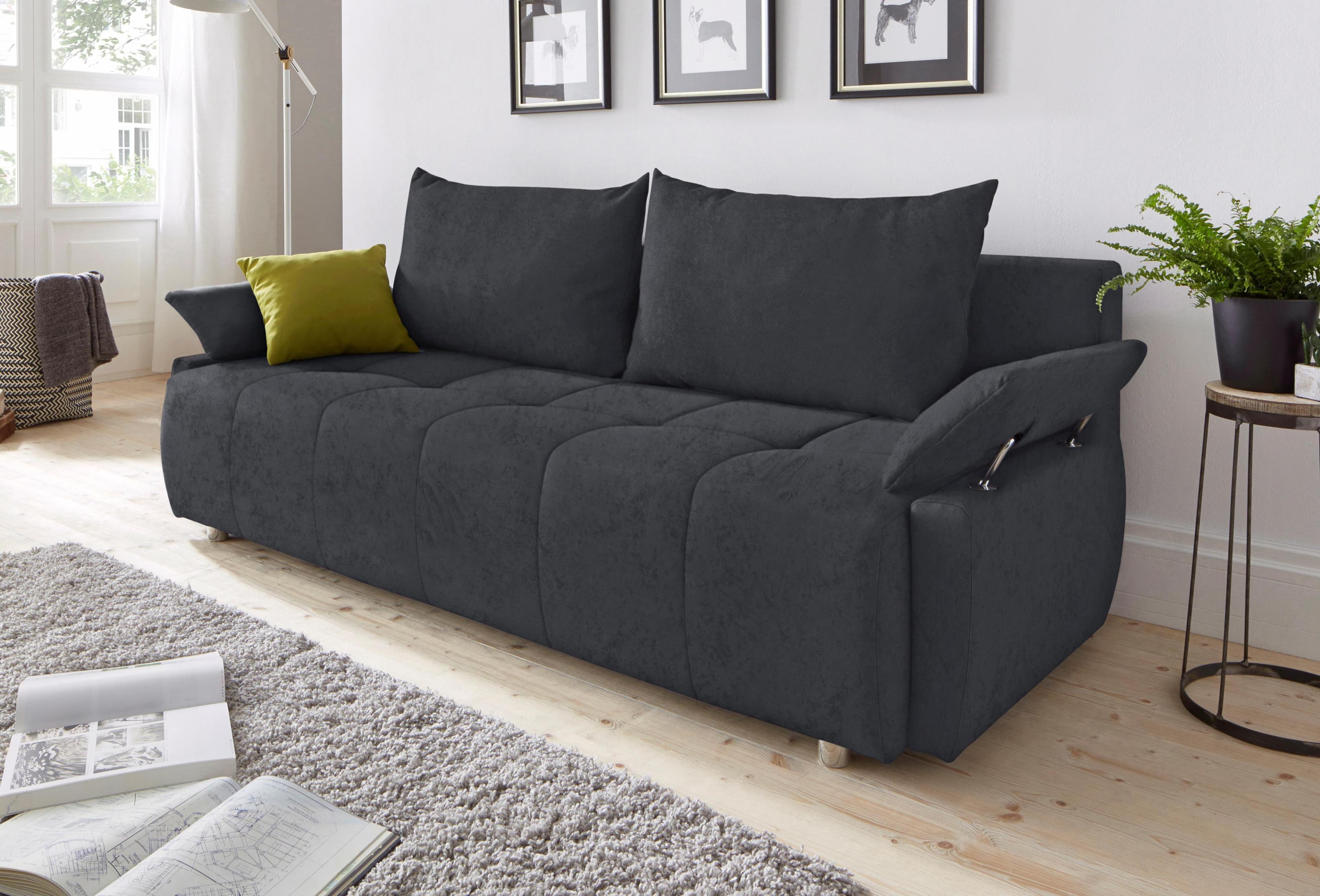 COLLECTION AB Schlafsofa 3-Sitzer Grau mit Schlaffunktion und Bettkasten