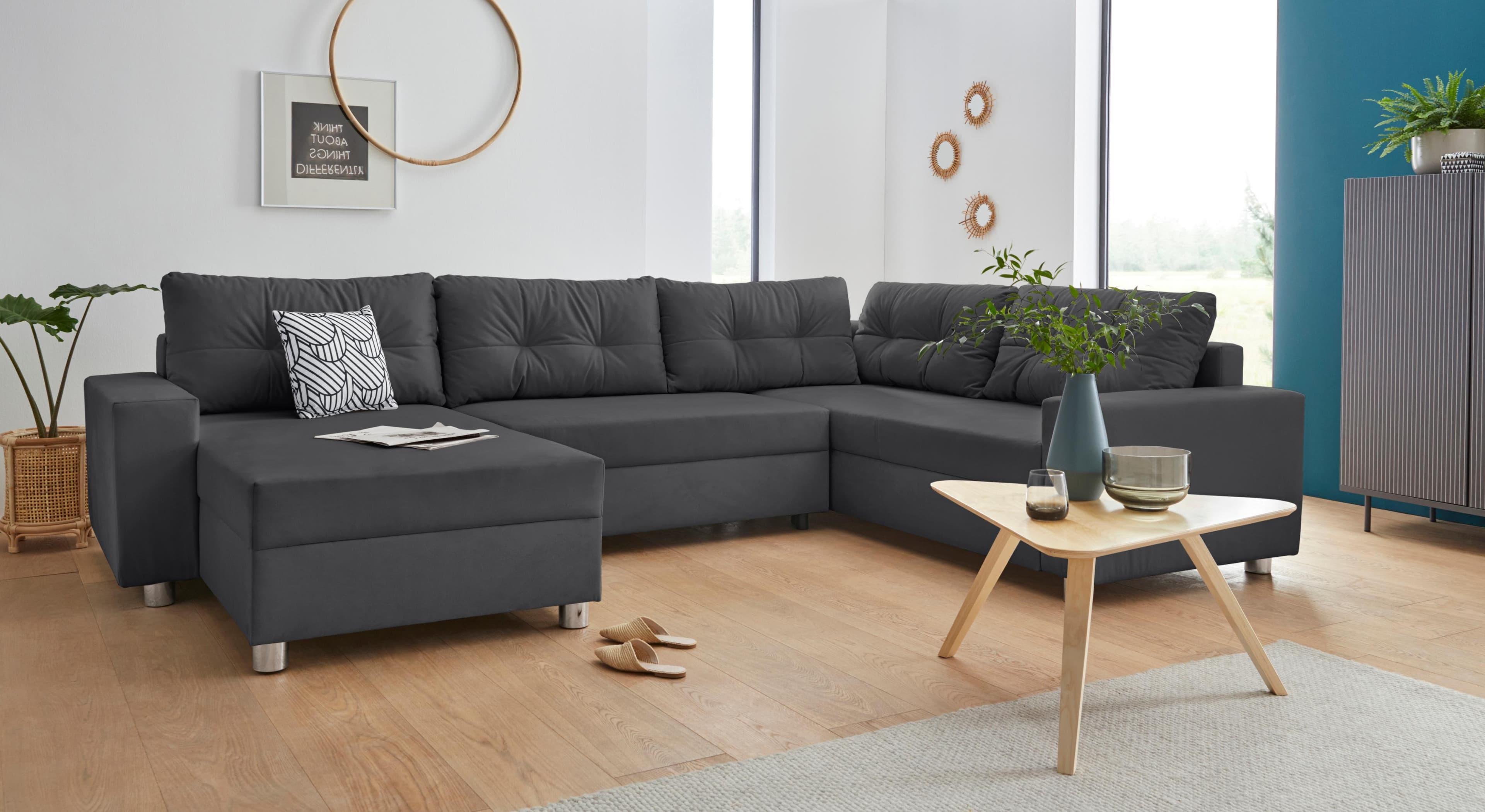 Wohnlandschaft COLLECTION AB Paris U-Form Anthrazit Samtoptik