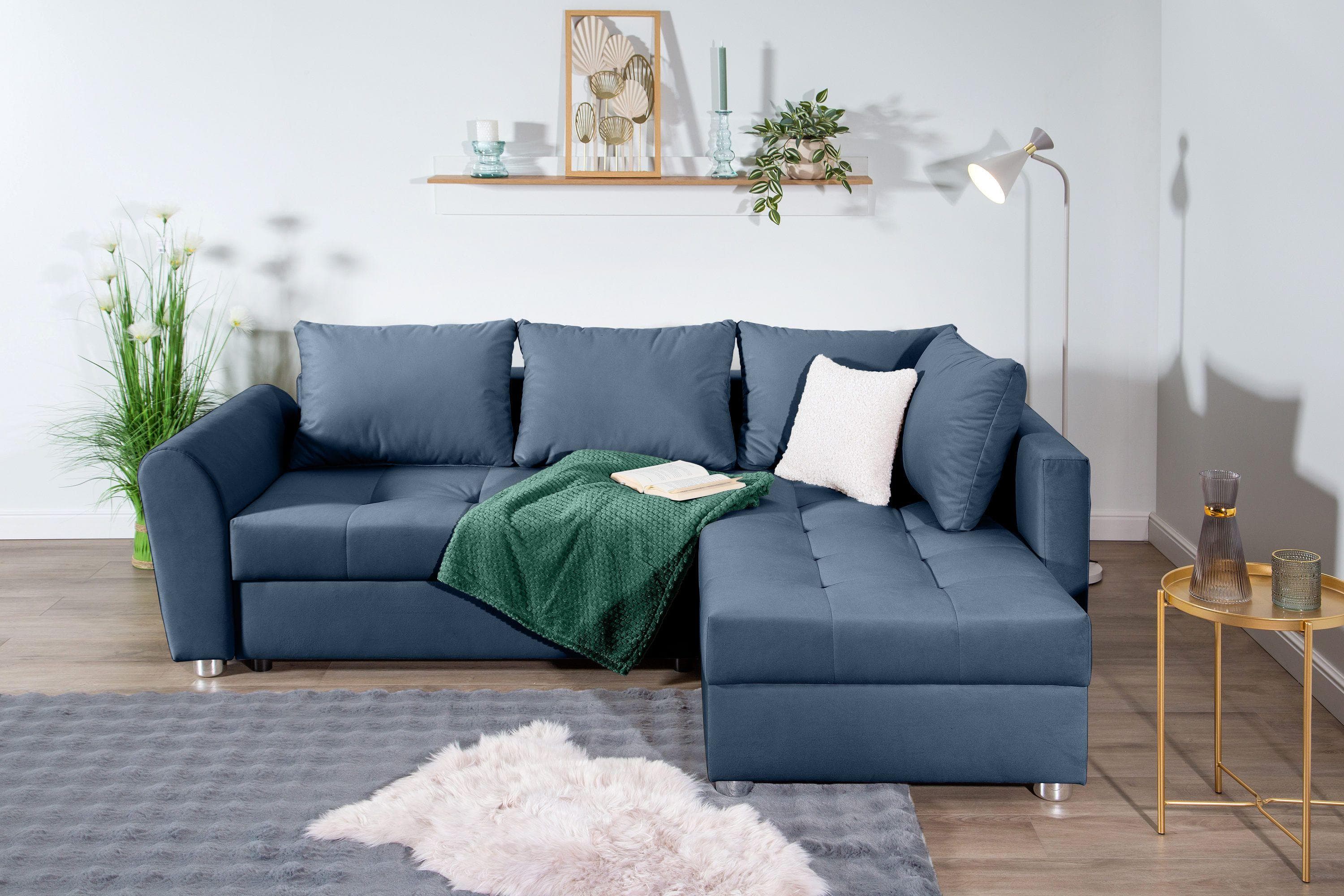 Ecksofa COLLECTION AB Jana L-Form Petrol mit Bettfunktion