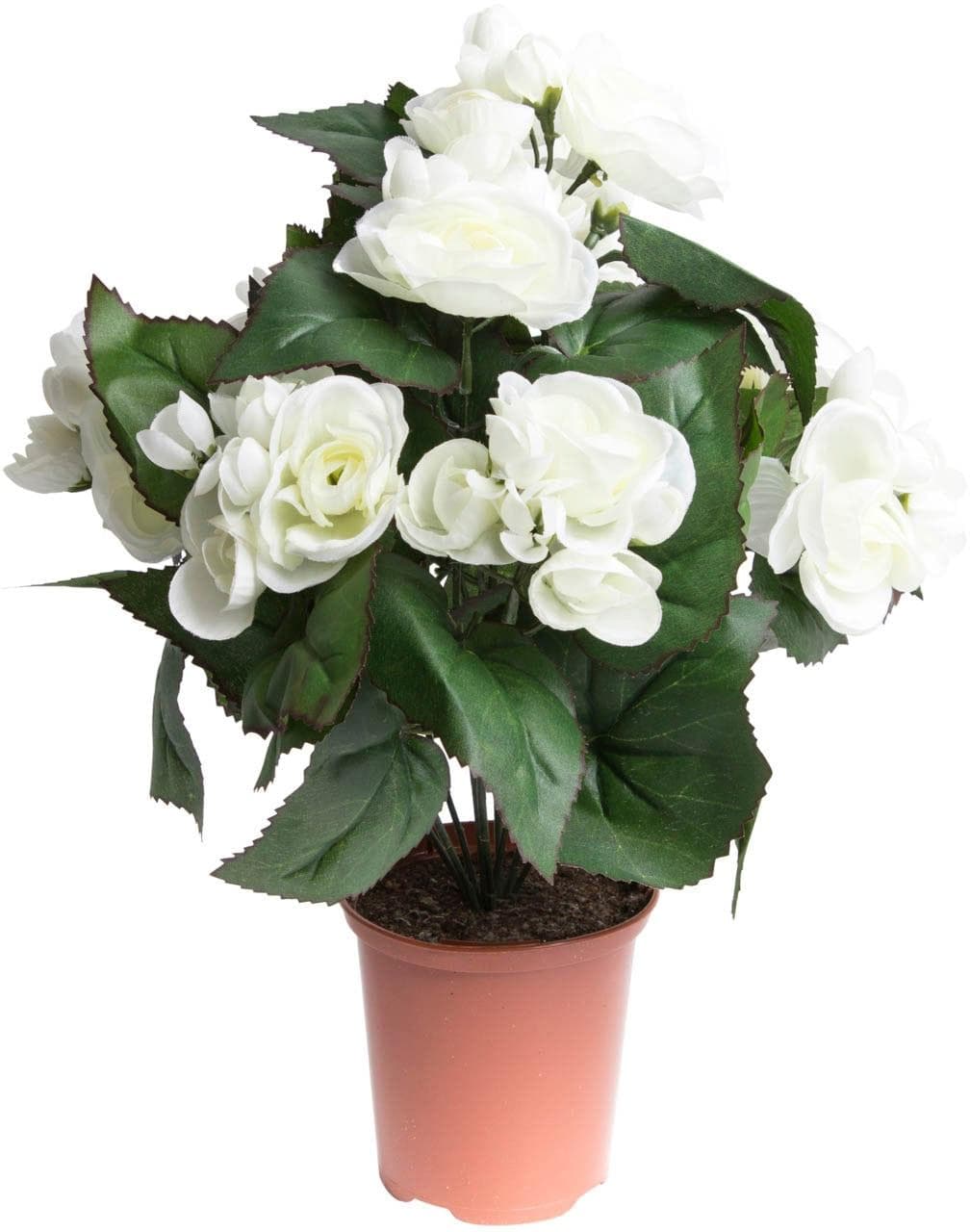 Kunstblume Begonie im Topf creme-weiß Terracotta
