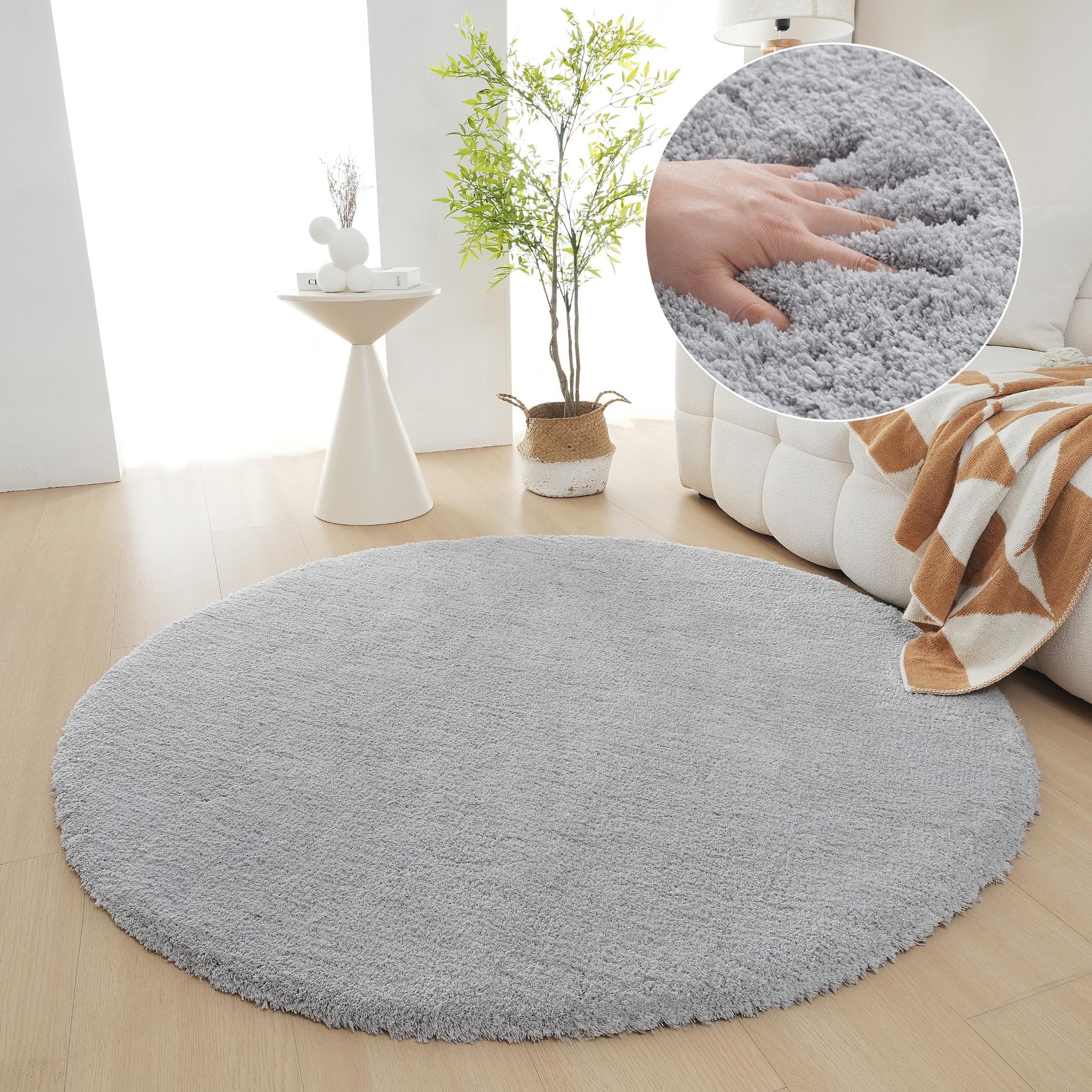 OTTO HOME Hochflor-Teppich Magong Hellgrau Microfaser Rund