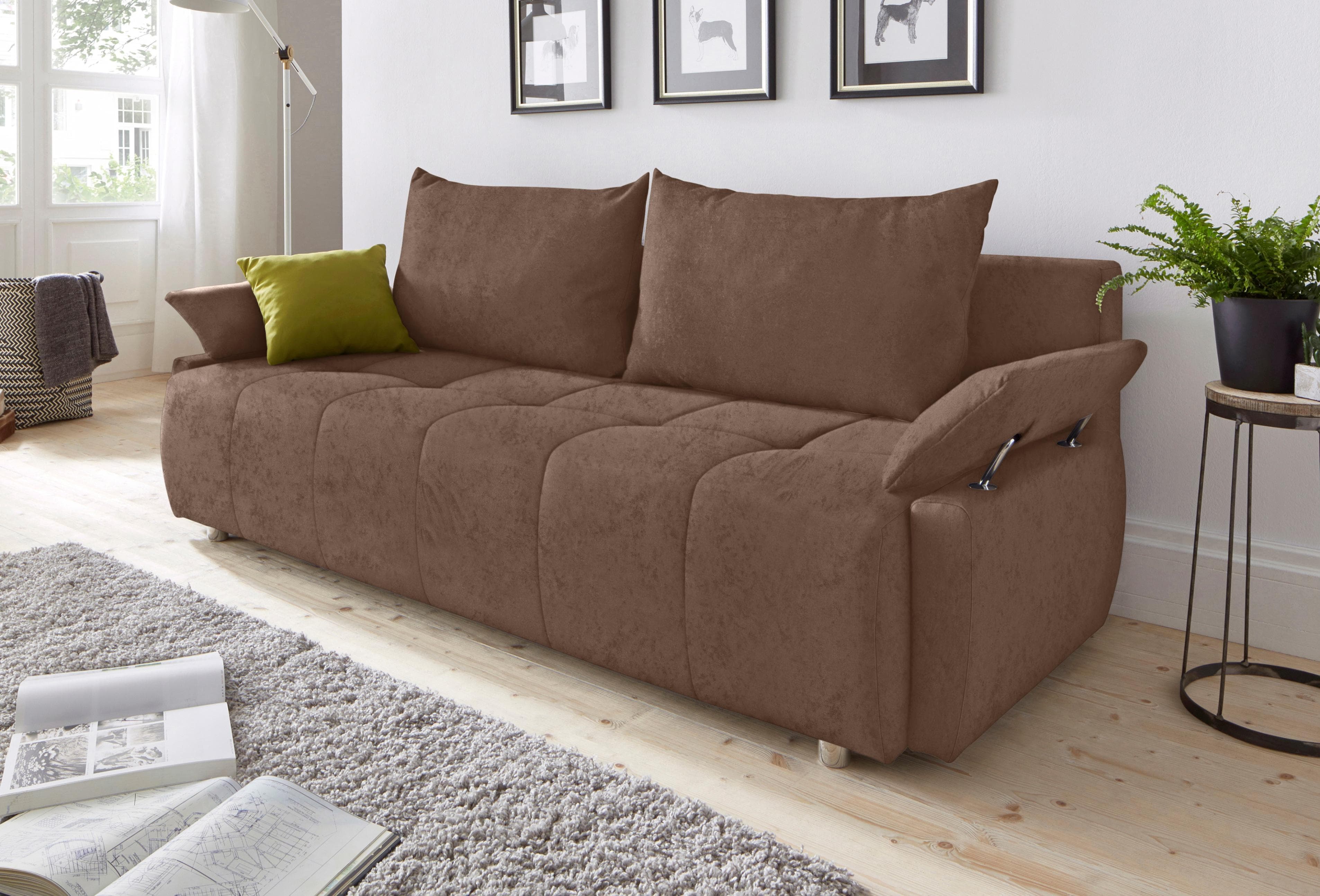 Schlafsofa COLLECTION AB Funtastic 3-Sitzer hellbraun mit Bettkasten