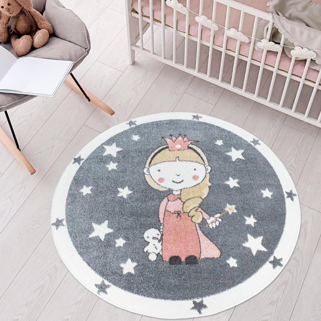 Carpet City Kinderteppich Anime Grau Rund 160cm Polypropylen