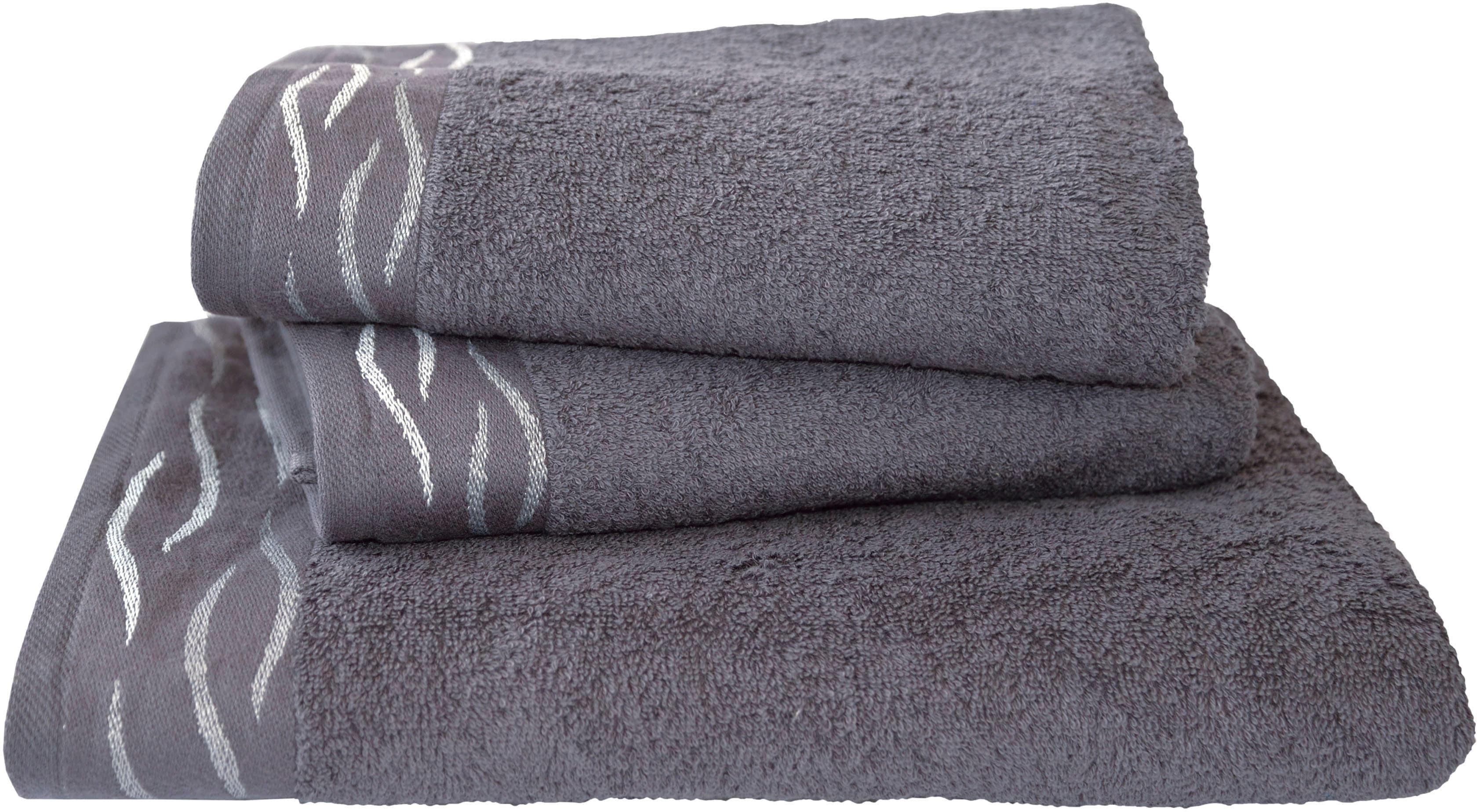 DYCKHOFF Handtuch Set Wave Grau Frottier Jacquard