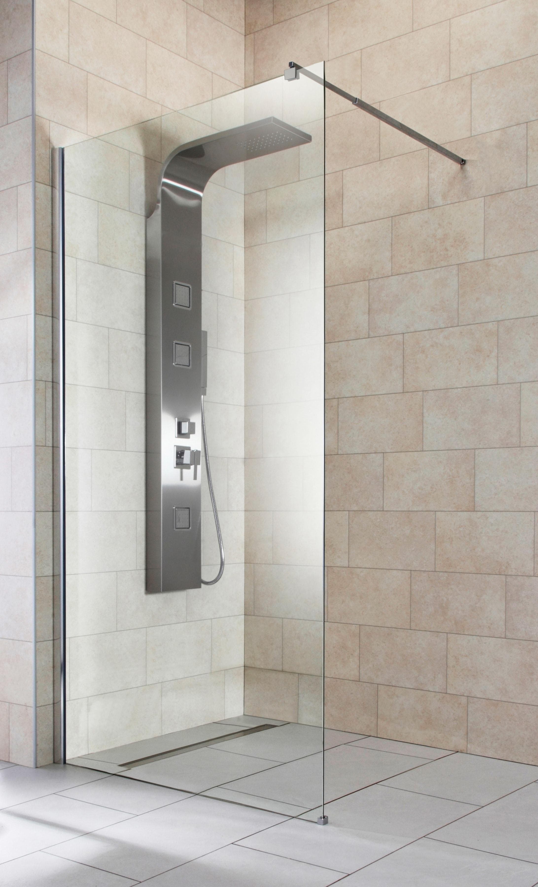 Walk-in-Dusche Tropea light chromfarben mit verstellbarem Wandprofil