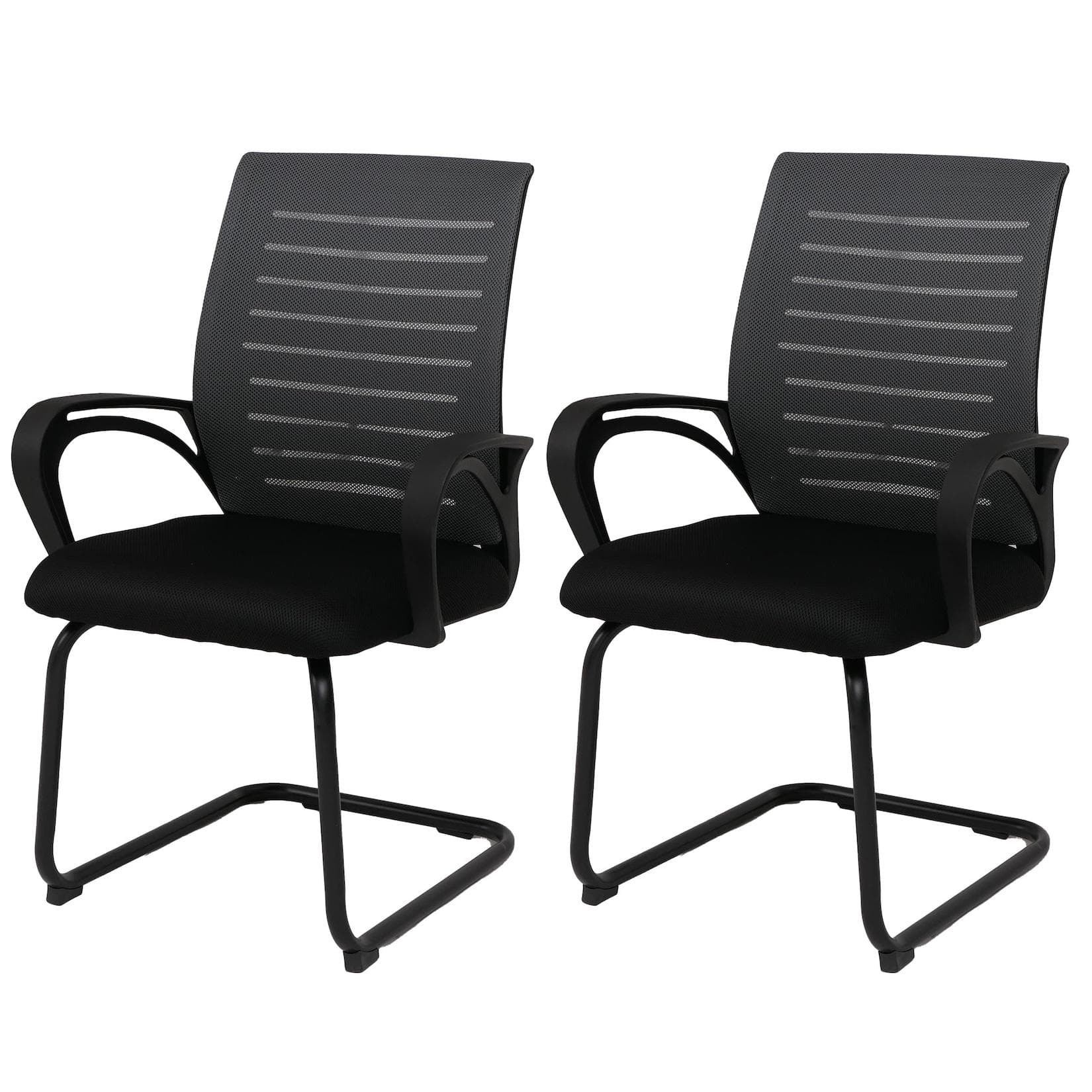 2er-Set Konferenzstuhl MCW-K51 Besucherstuhl Freischwinger Grau Schwarz