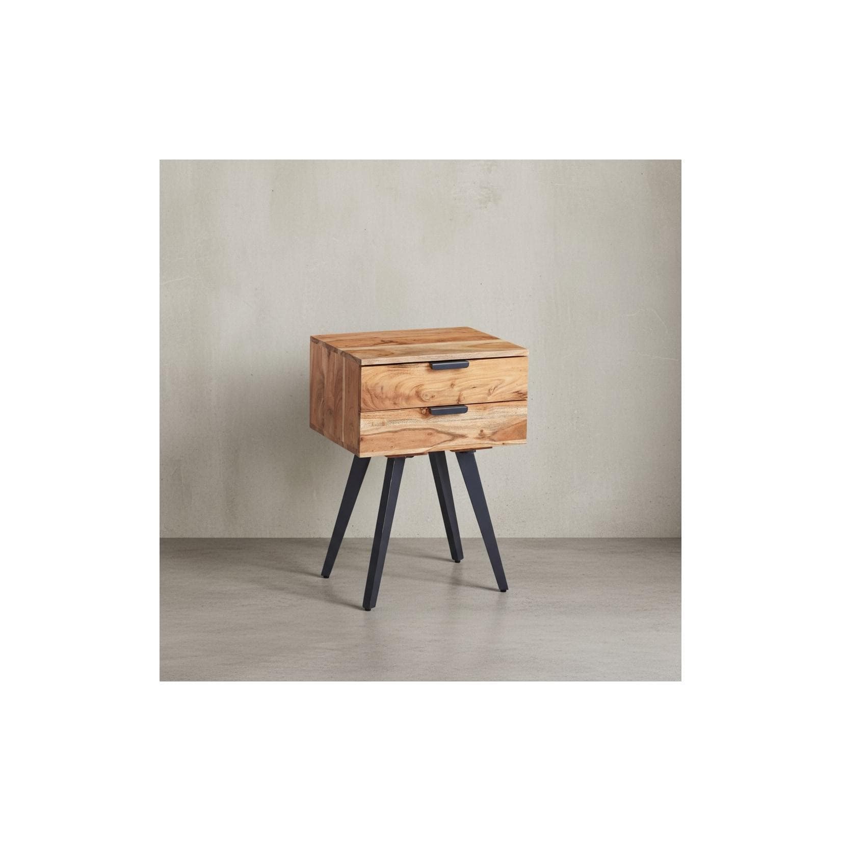 KADIMA DESIGN Industrial Nachtkonsole Akazienholz Braun Grau Handmade