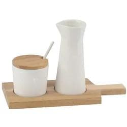 Milch-/Zucker-Set FREUNDE Porzellan/Akazienholz Weiß Natur
