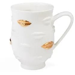 Jonathan Adler Gala Tasse 470 ml Gold Lippenrelief Porzellan