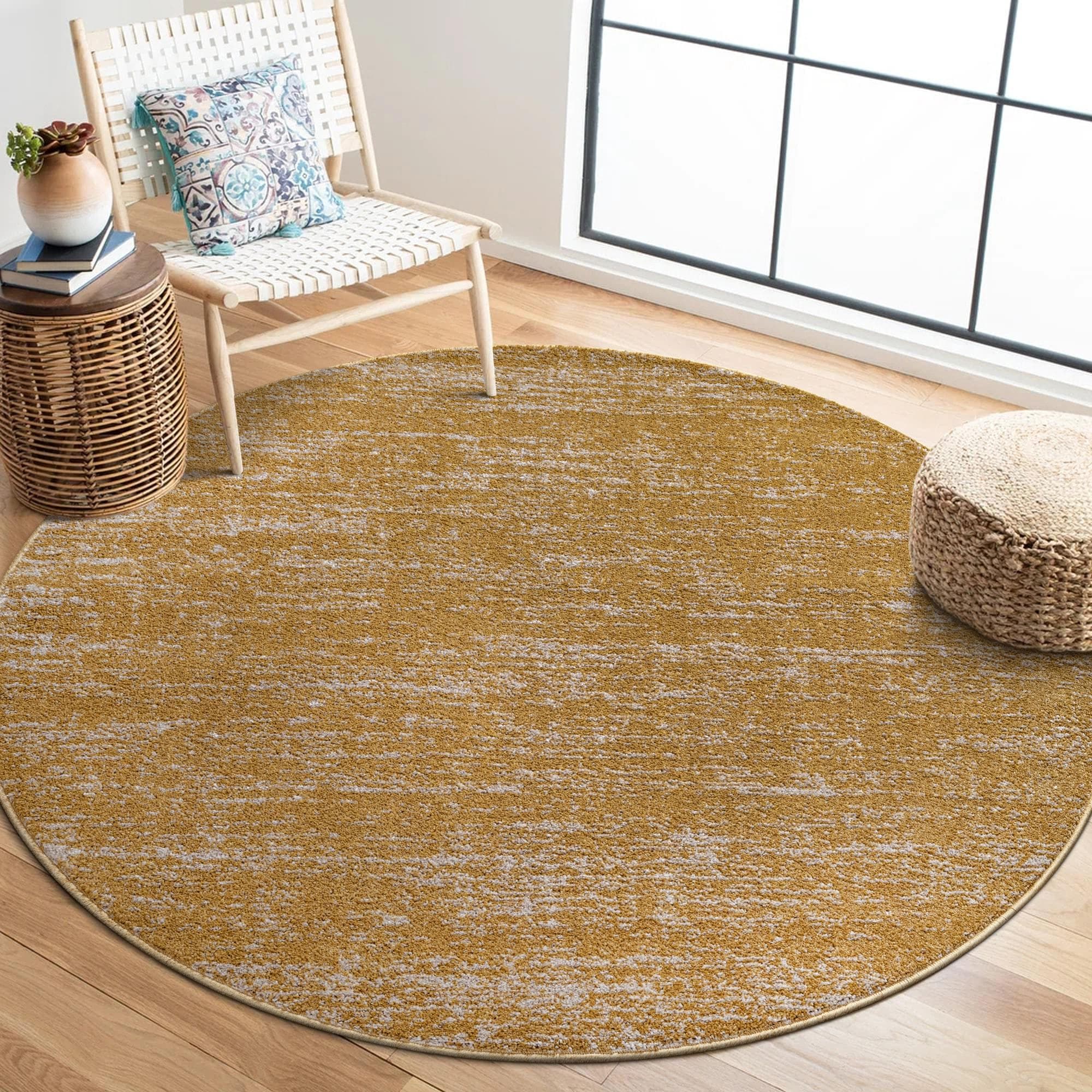 SANAT Oslo Teppich Gold Retro Kurzflor Rund