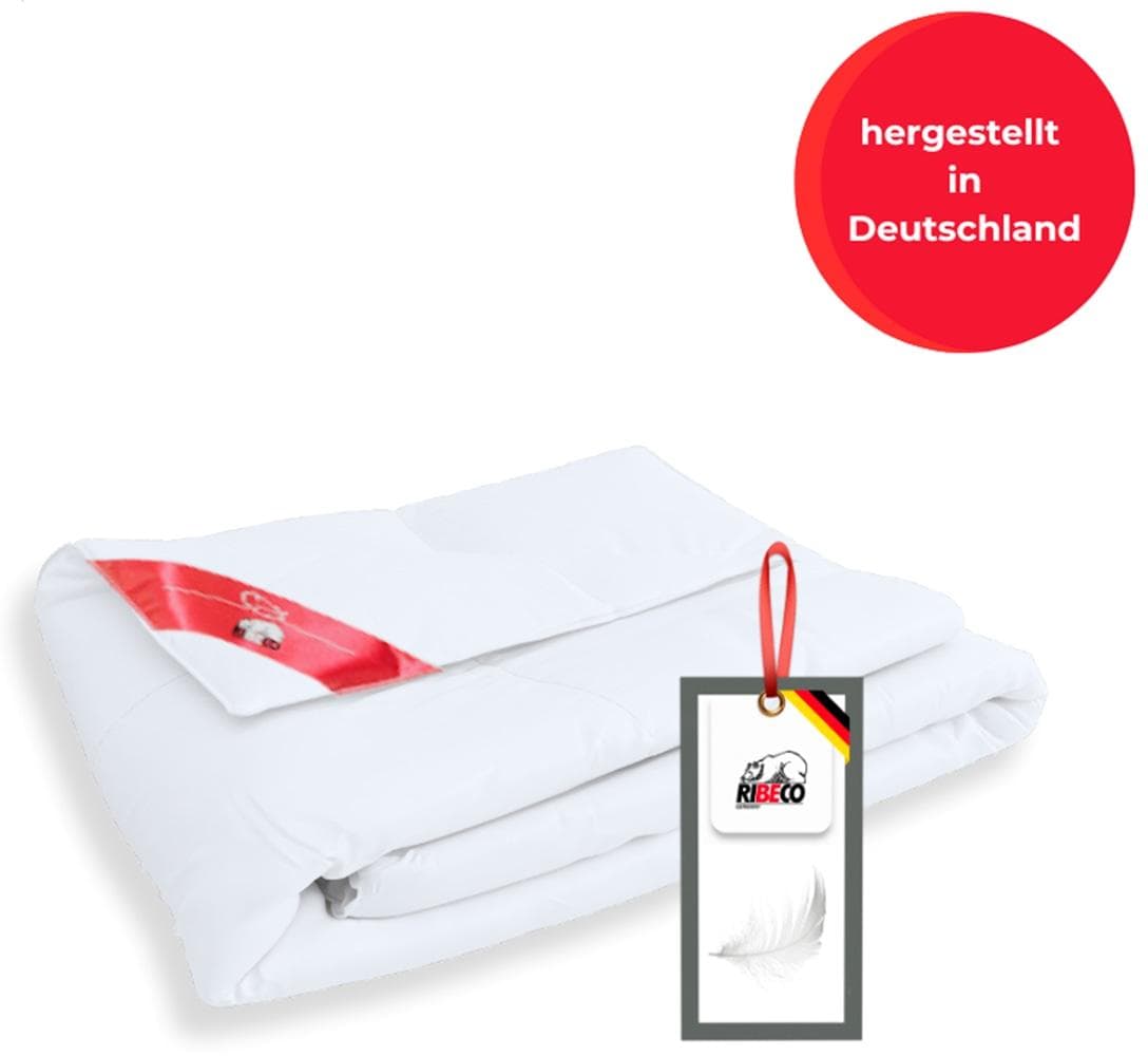 RIBECO Daunenbettdecke + Kopfkissen Set Weiß Leicht