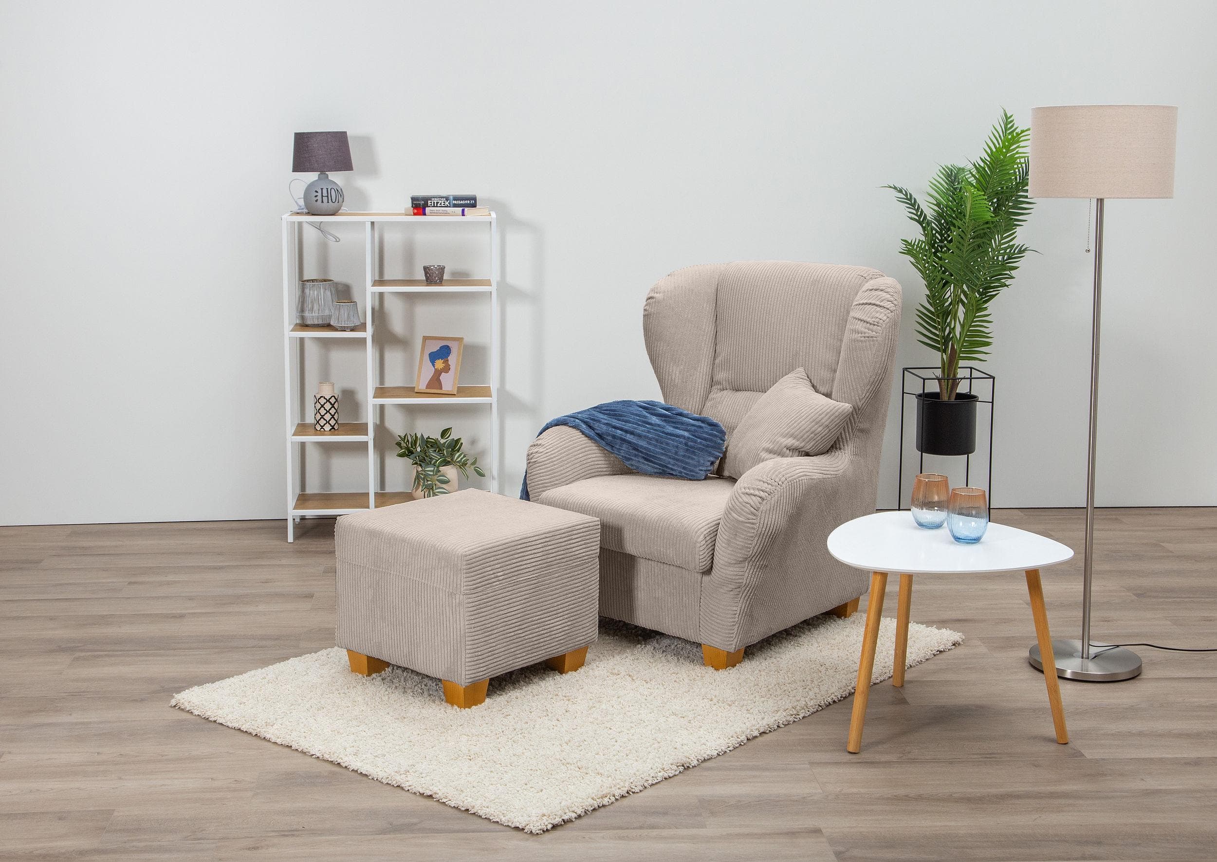 HOME AFFAIRE Ohrensessel Oliver Set mit Hocker Taupe