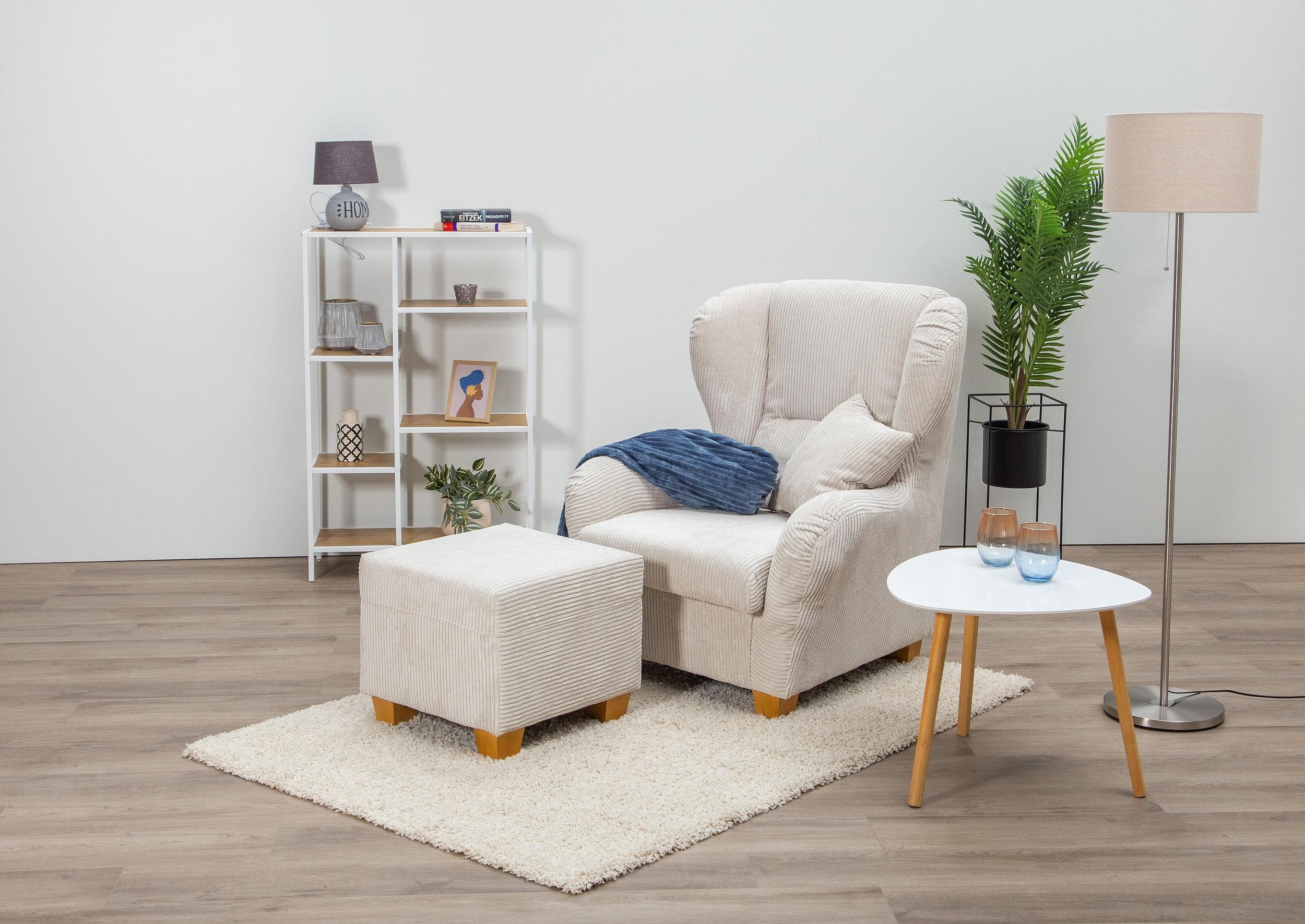 HOME AFFAIRE Ohrensessel Oliver Set Beige mit Hocker Klassisch
