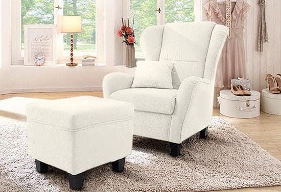 HOME AFFAIRE Ohrensessel Oliver Beige mit Hocker Klassisch