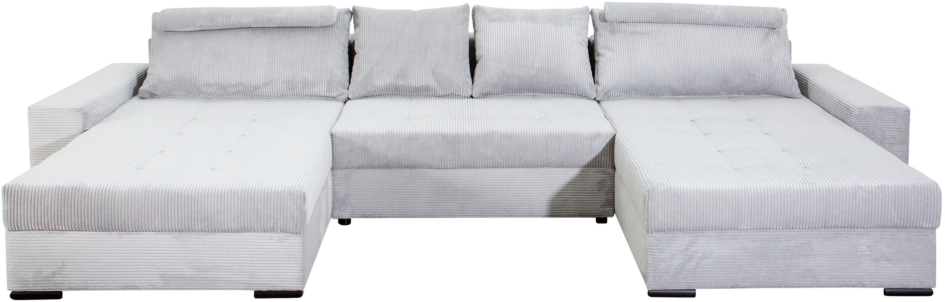 COLLECTION AB Wohnlandschaft Josy U-Form Silber mit Bettfunktion