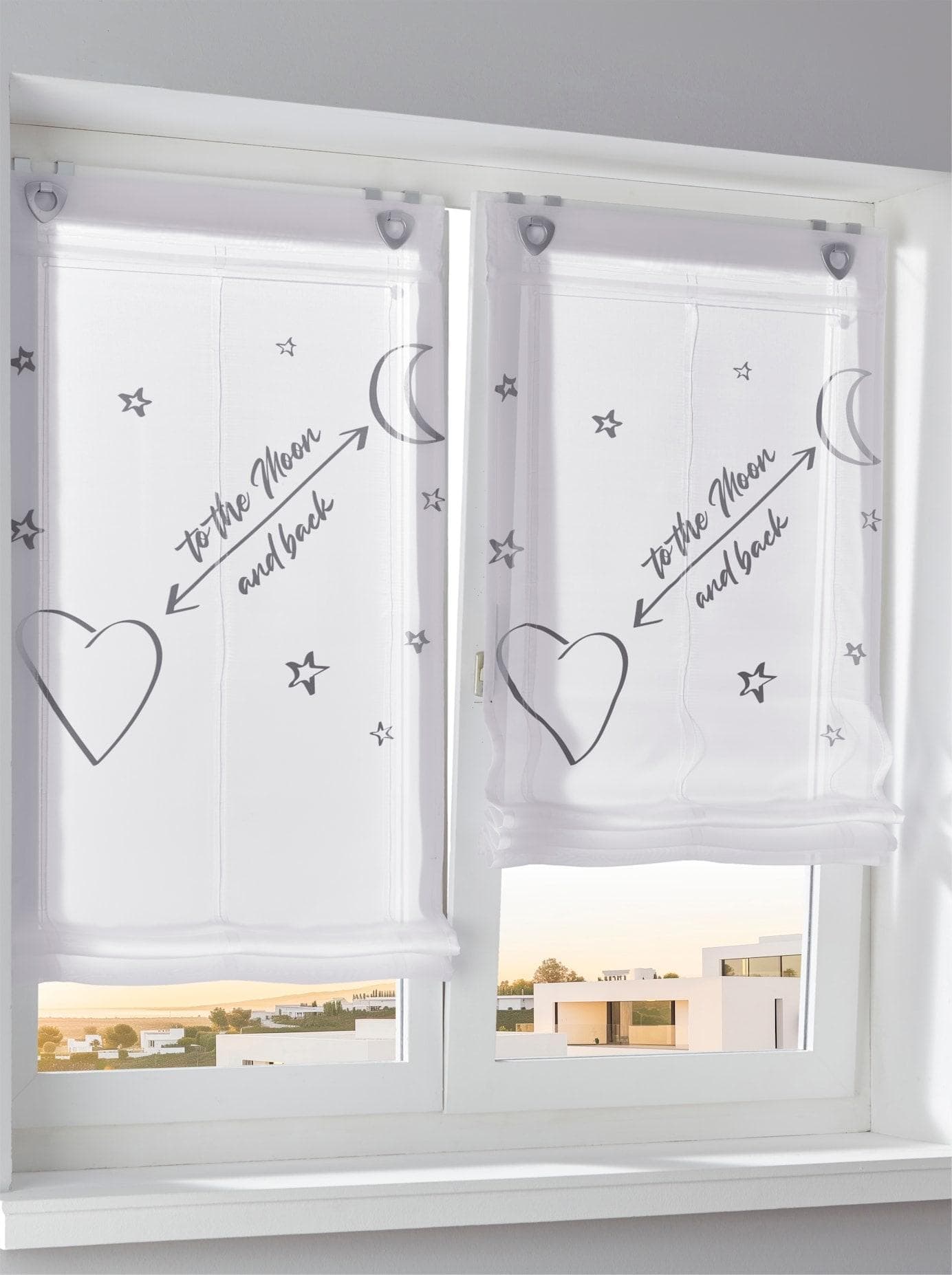 HEINE HOME Raffrollo Grau-Weiß Halbtransparent mit Schriftzug