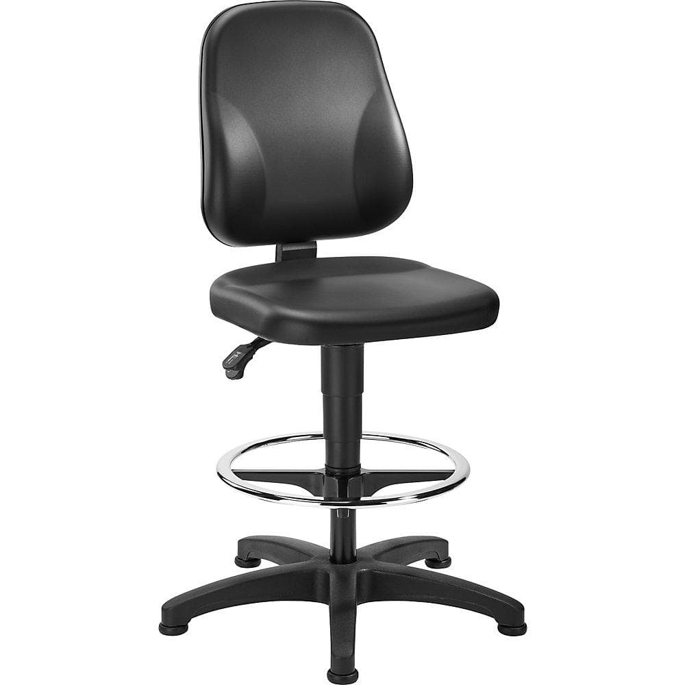 eurokraft basic Arbeitsdrehstuhl Schwarz Kunstleder mit Fußring