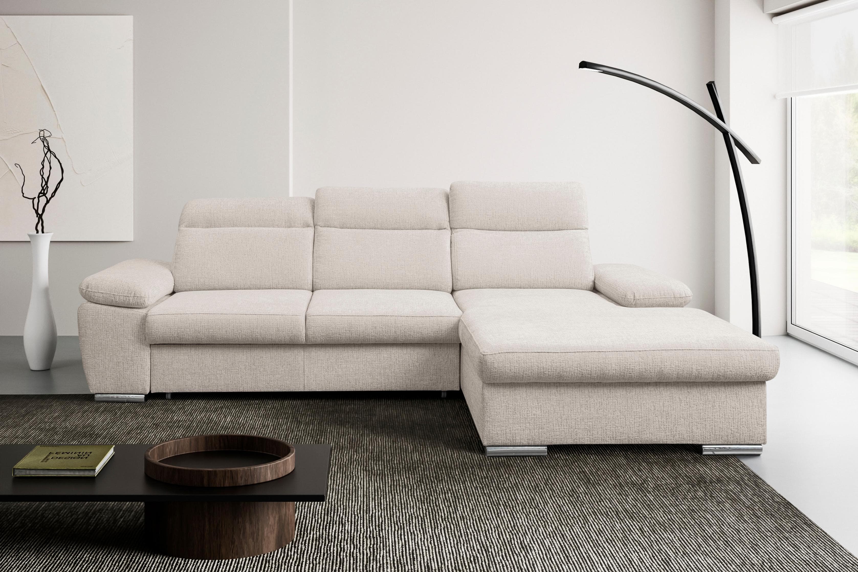 WERK2 Palma Ecksofa L-Form mit Bettkasten Chenille natur