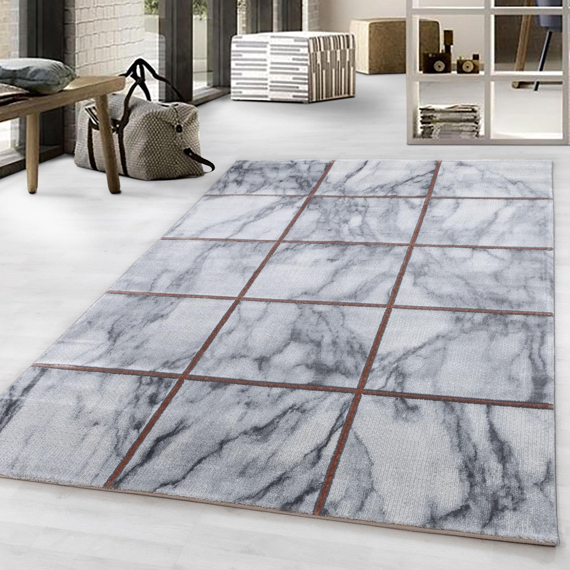 Ayyildiz Teppiche NAXOS 3816 Teppich braun Marmor Optik Kurzflor