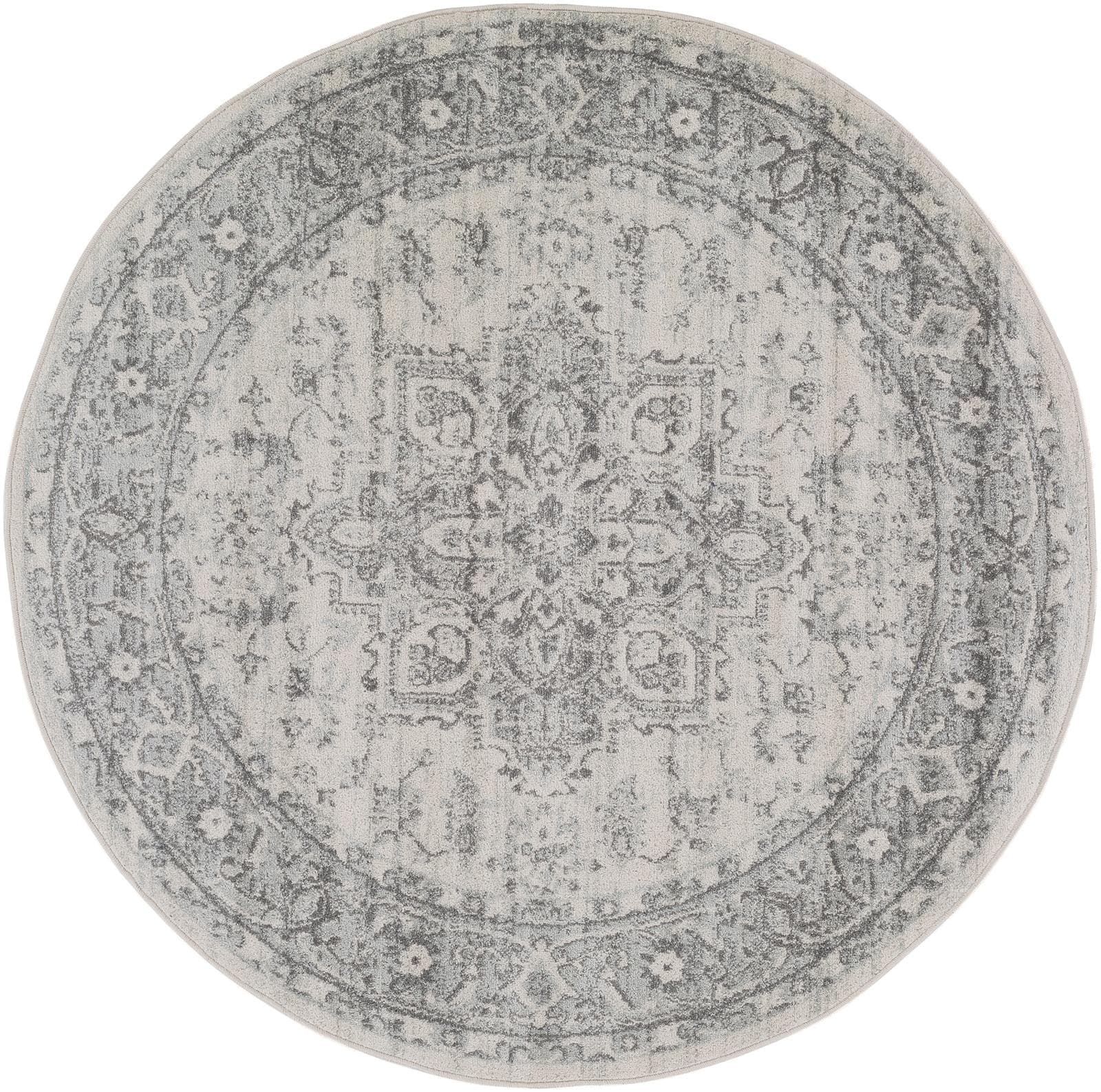 Livabliss Teppich MENDOZA Rund Kurzflor Boho Wohnzimmerteppich Grau