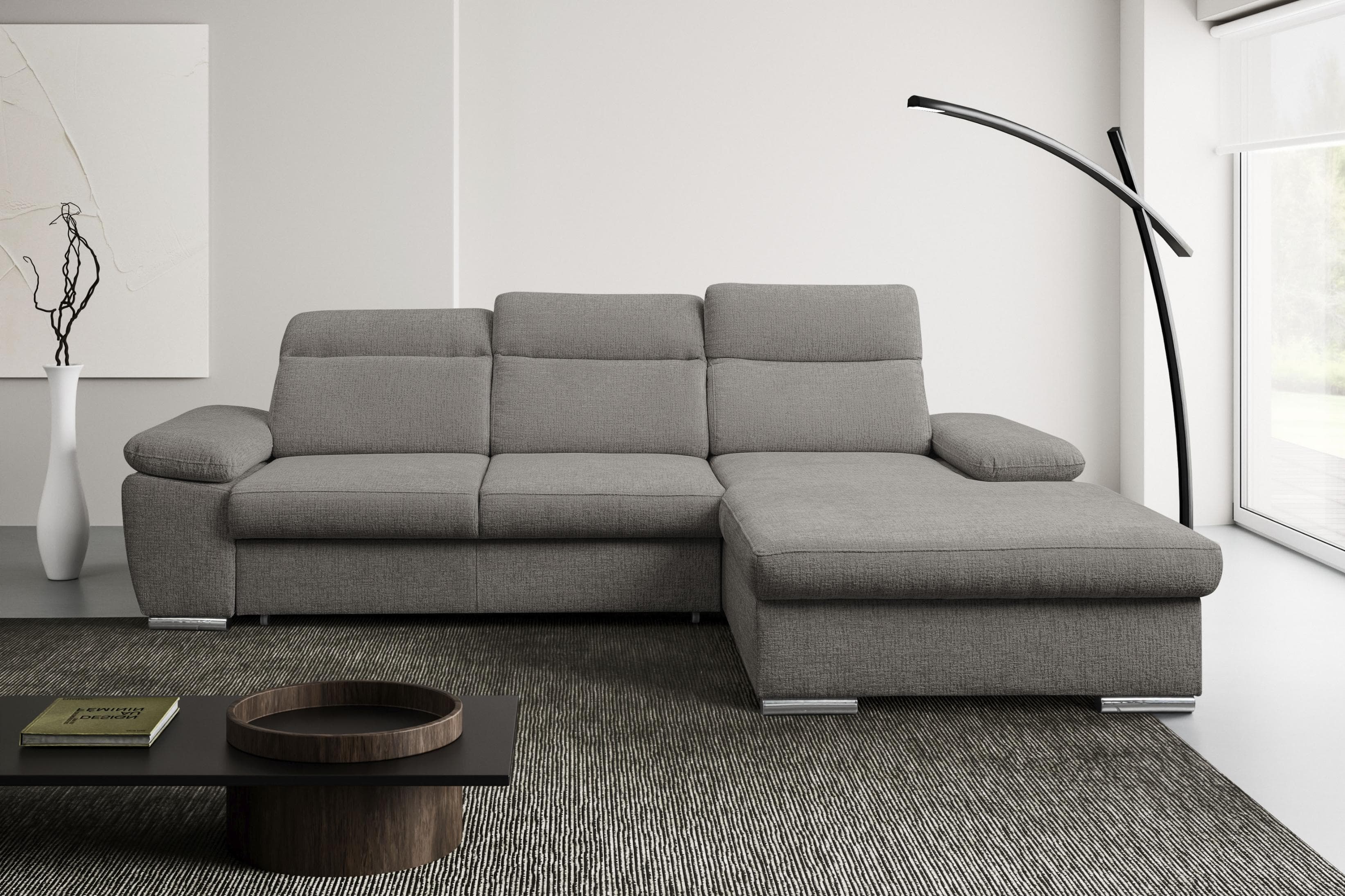 WERK2 Palma Ecksofa Schlafsofa mit Bettkasten L-Form Anthrazit