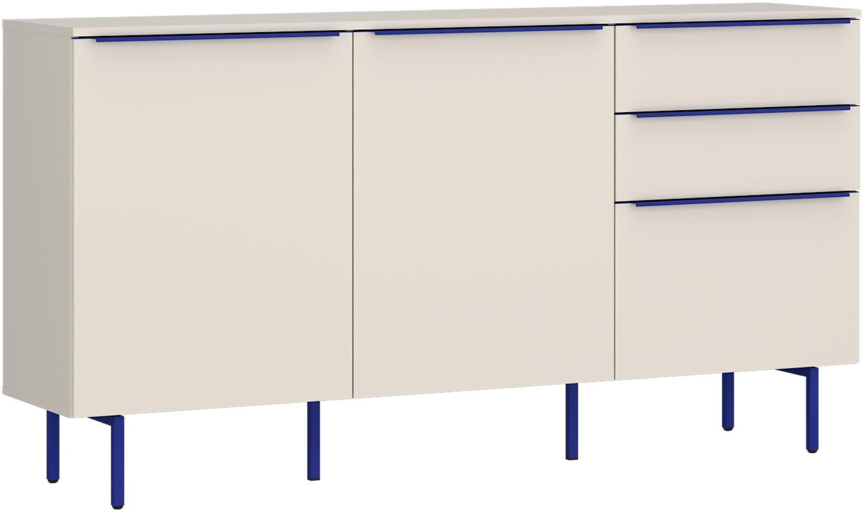 TOM TAILOR HOME Kommode 3 Türen 2 Schubladen Light Taupe Cobalt Blue