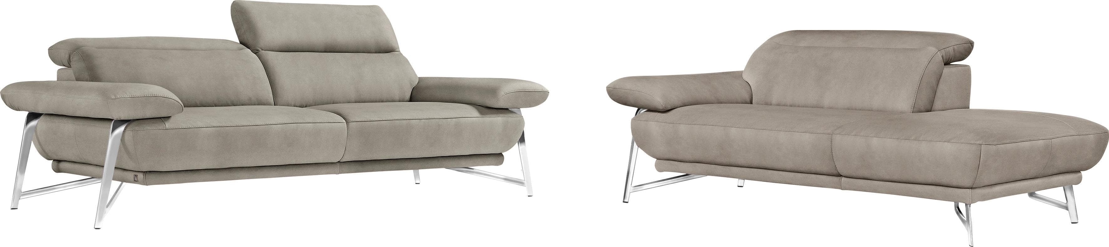 EGOITALIANO Anais Sofa mit Ottomane, Luxus-Microfaser Lederoptik, Grau