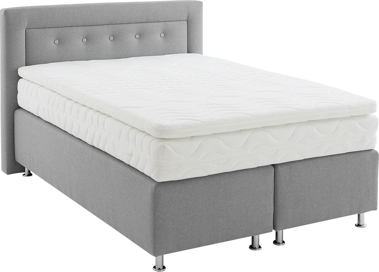 Westfalia Schlafkomfort Boxspringbett Grau mit Kaltschaum-Topper