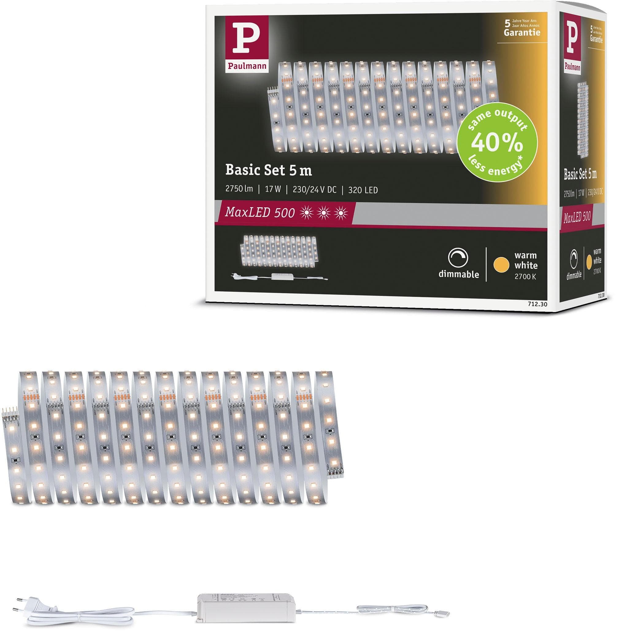 Paulmann MaxLED 500 LED-Streifen Warmweiß Basisset Silber