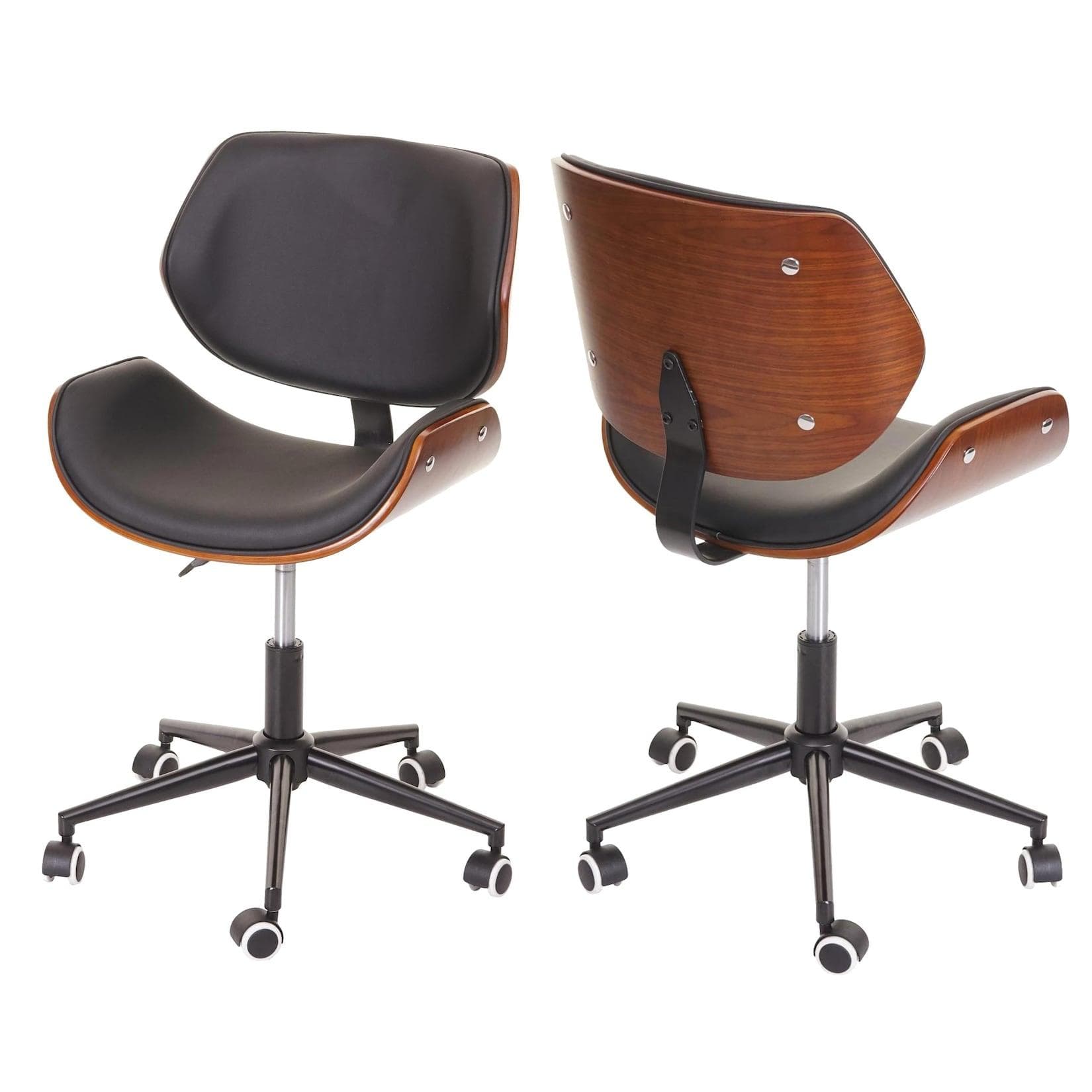 MCW-G25 Bürostuhl Retro Walnuss Schwarz-Braun Drehstuhl höhenverstellbar