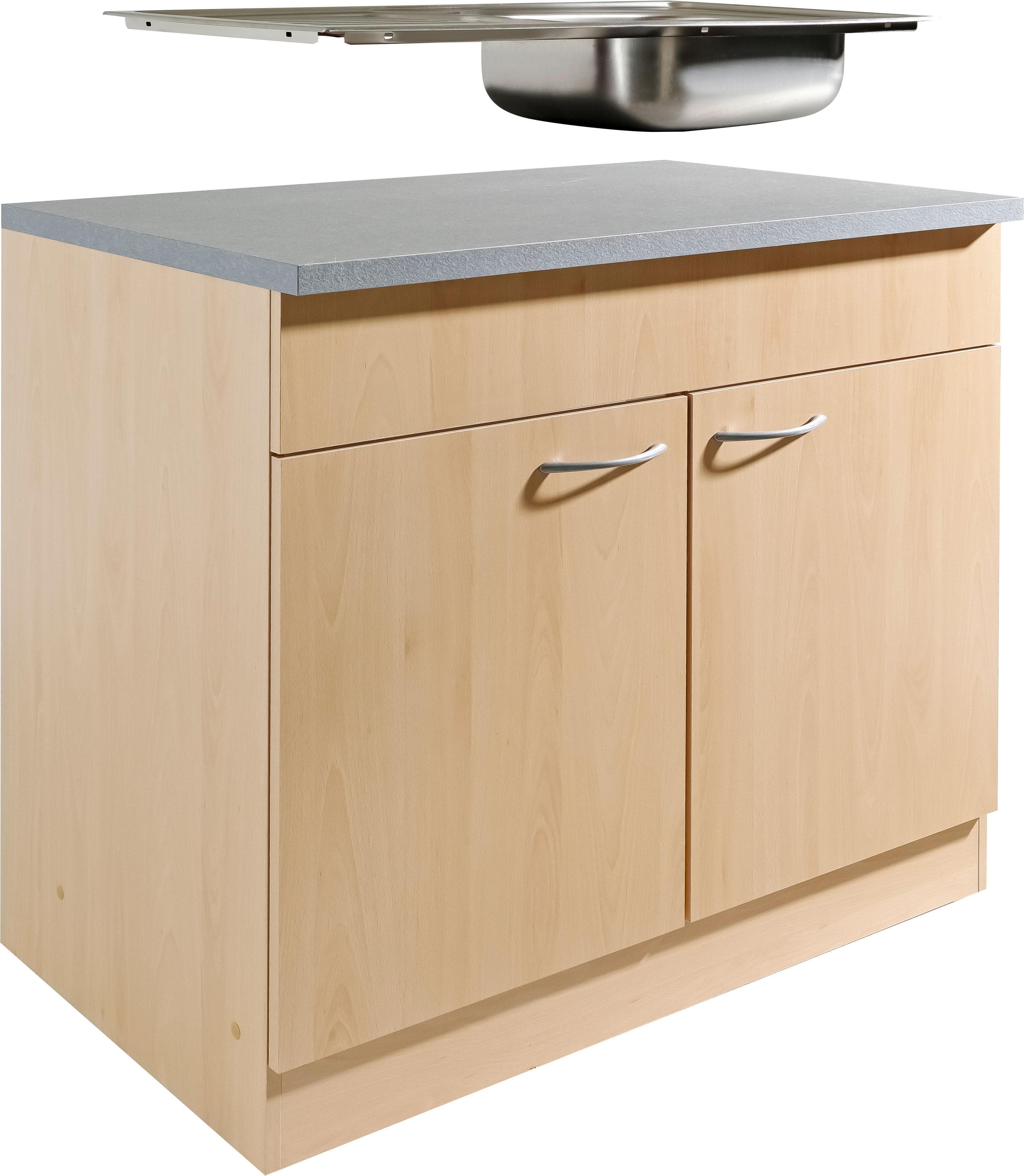 Wiho Küchen Spülenschrank Kiel Buche Dekor 100 cm