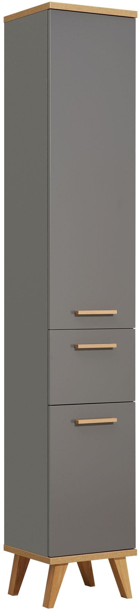 Hochschrank SAPHIR mit Türdämpfer Quarzgrau Eiche 205cm