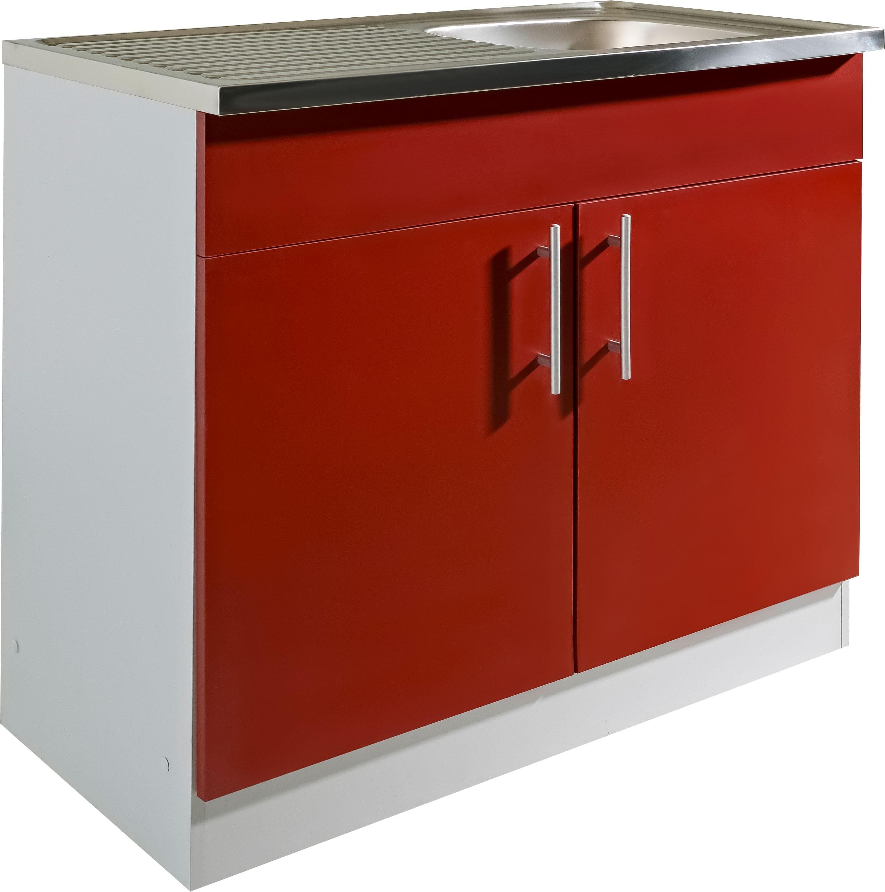 Wiho Küchen Spülenschrank Kiel Burgund Grau 100cm
