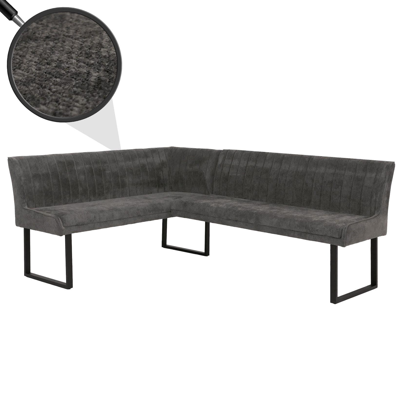 Eckbank MCW-O82 Dunkelgrau Chenille Stoff Metall