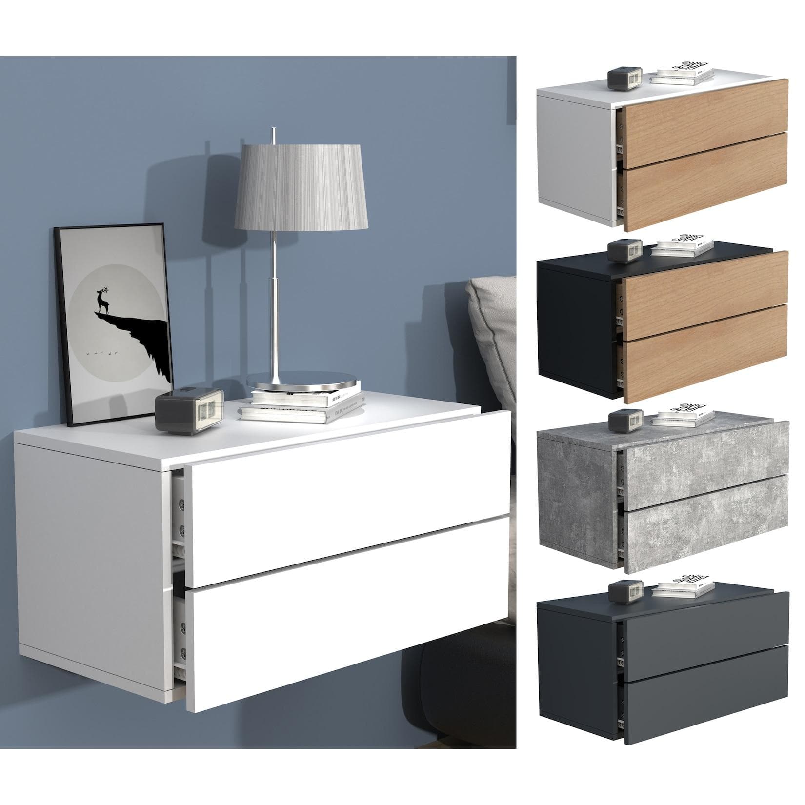Mid.you Nachtschrank Weiß Holzwerkstoff 2 Schubladen