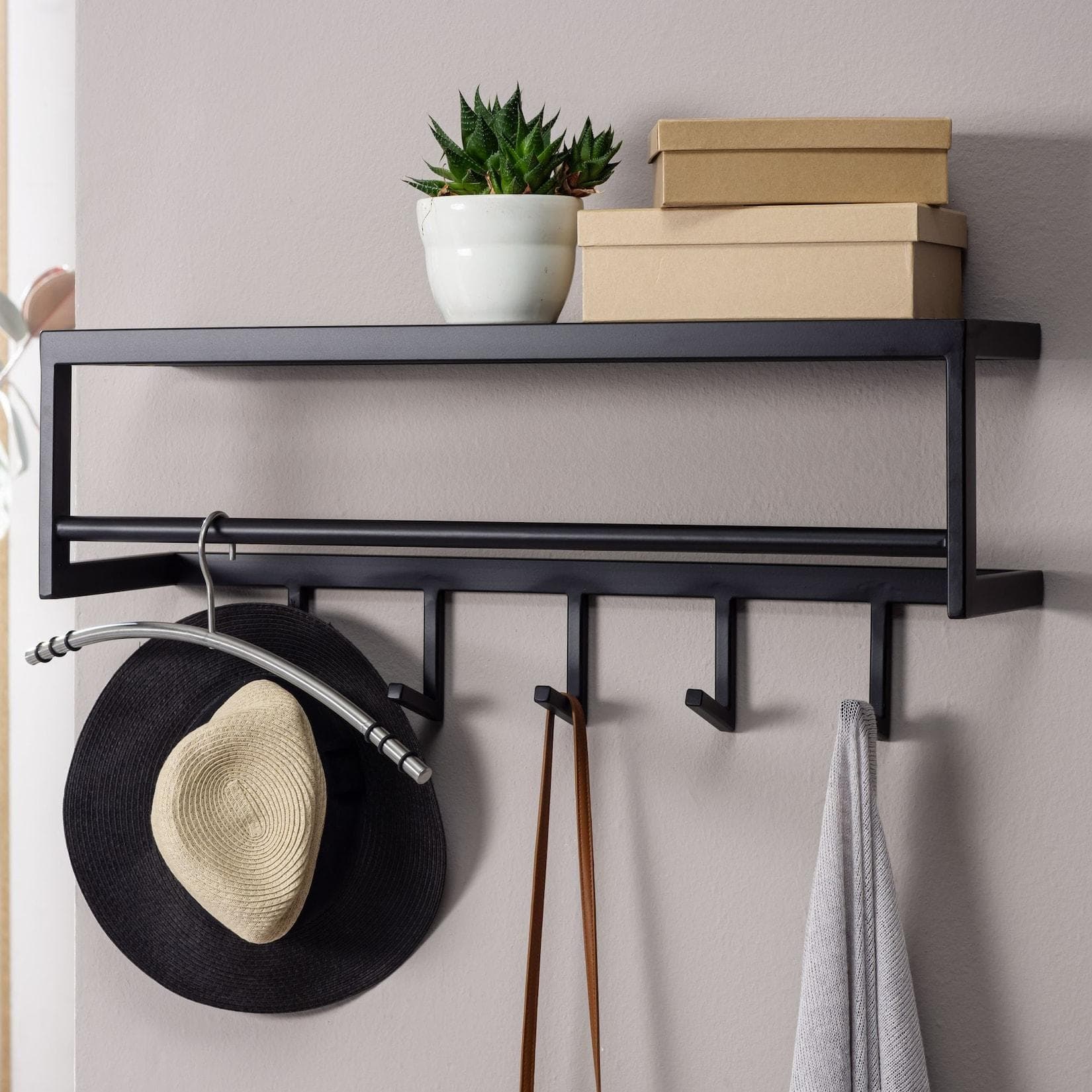 KADIMA DESIGN Wandgarderobe Schwarz 5 Haken mit Kleiderstange