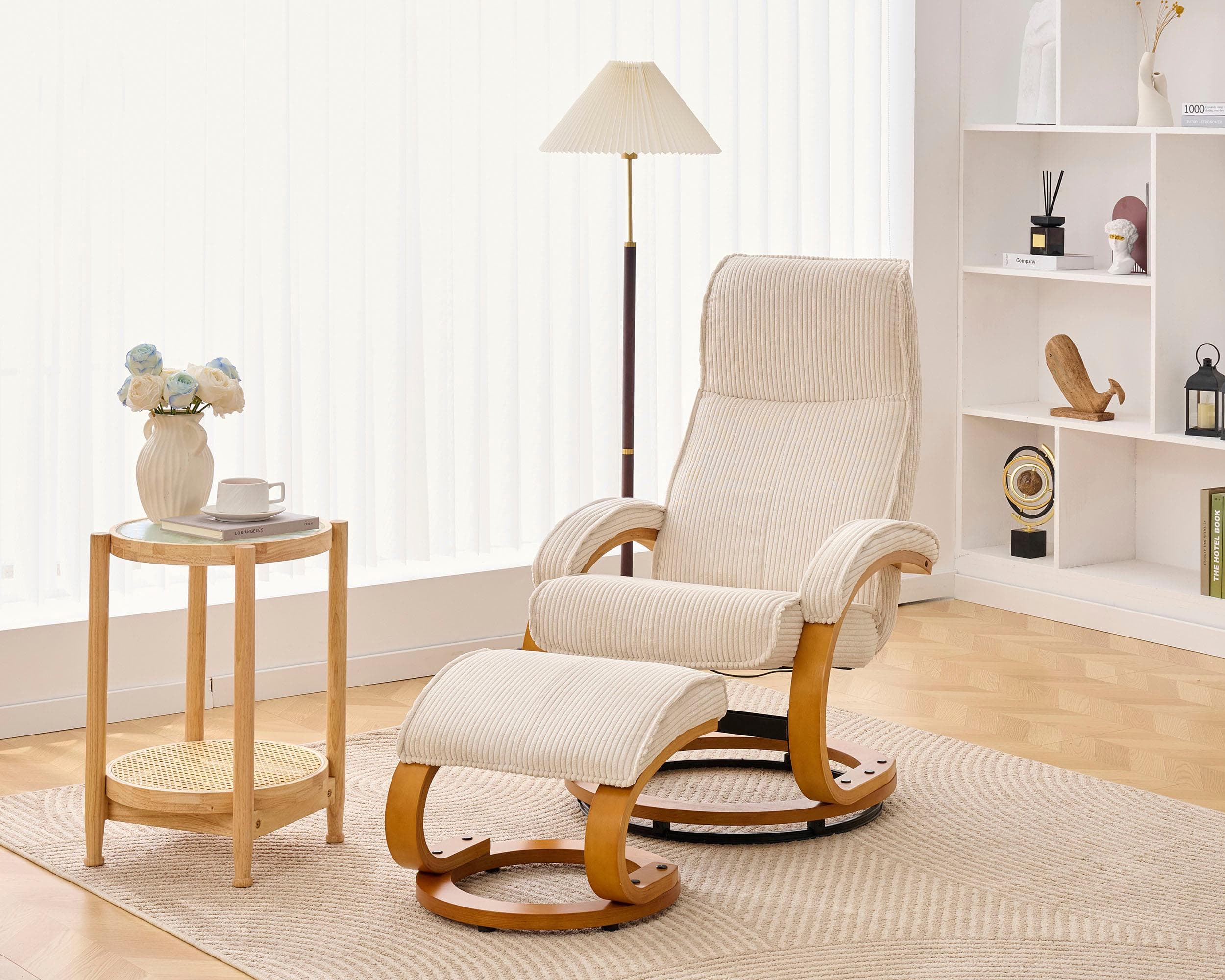 Relaxsessel Paris Cord Creme mit Hocker